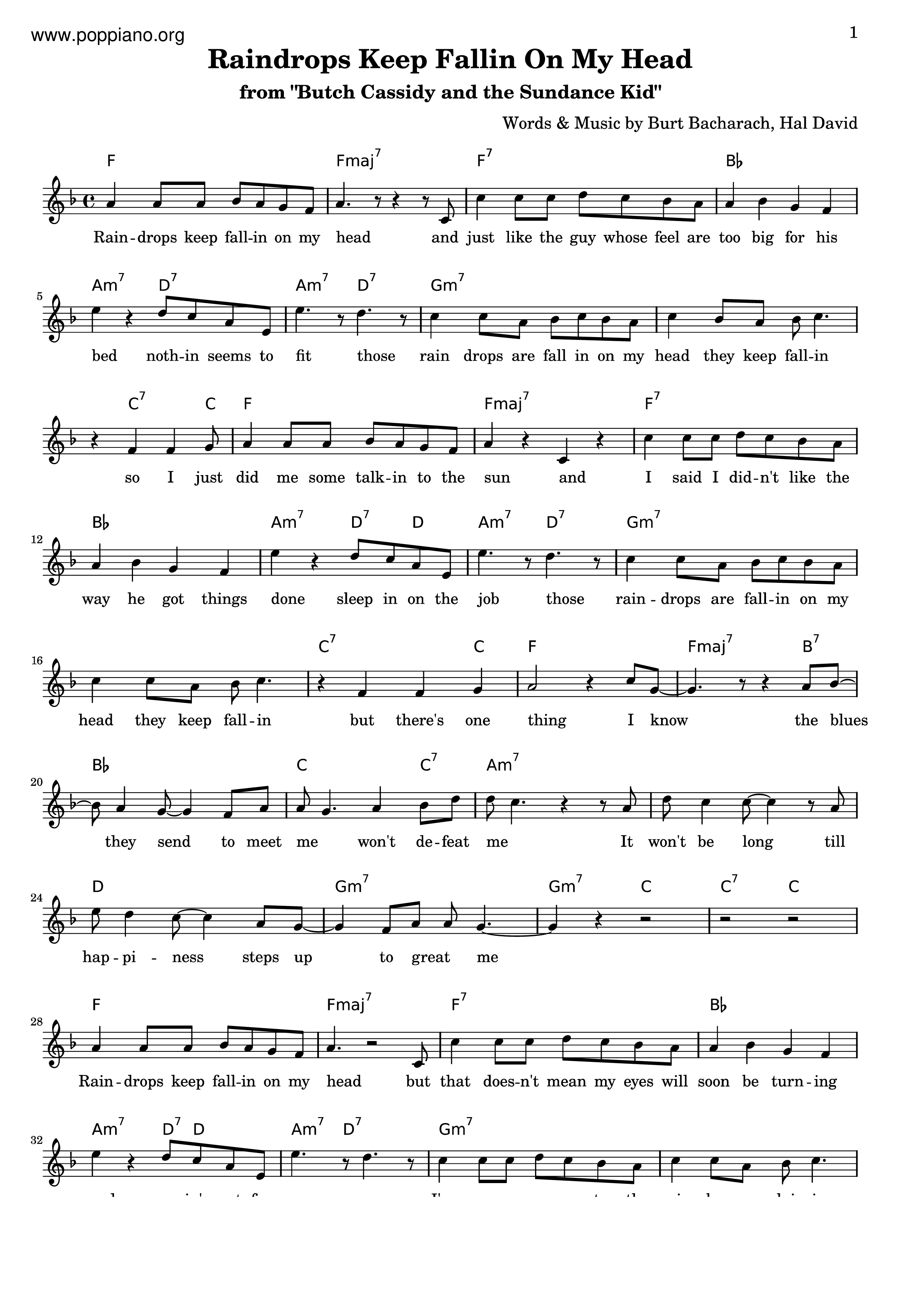 Raindrops Keep Failin' On My Head琴谱