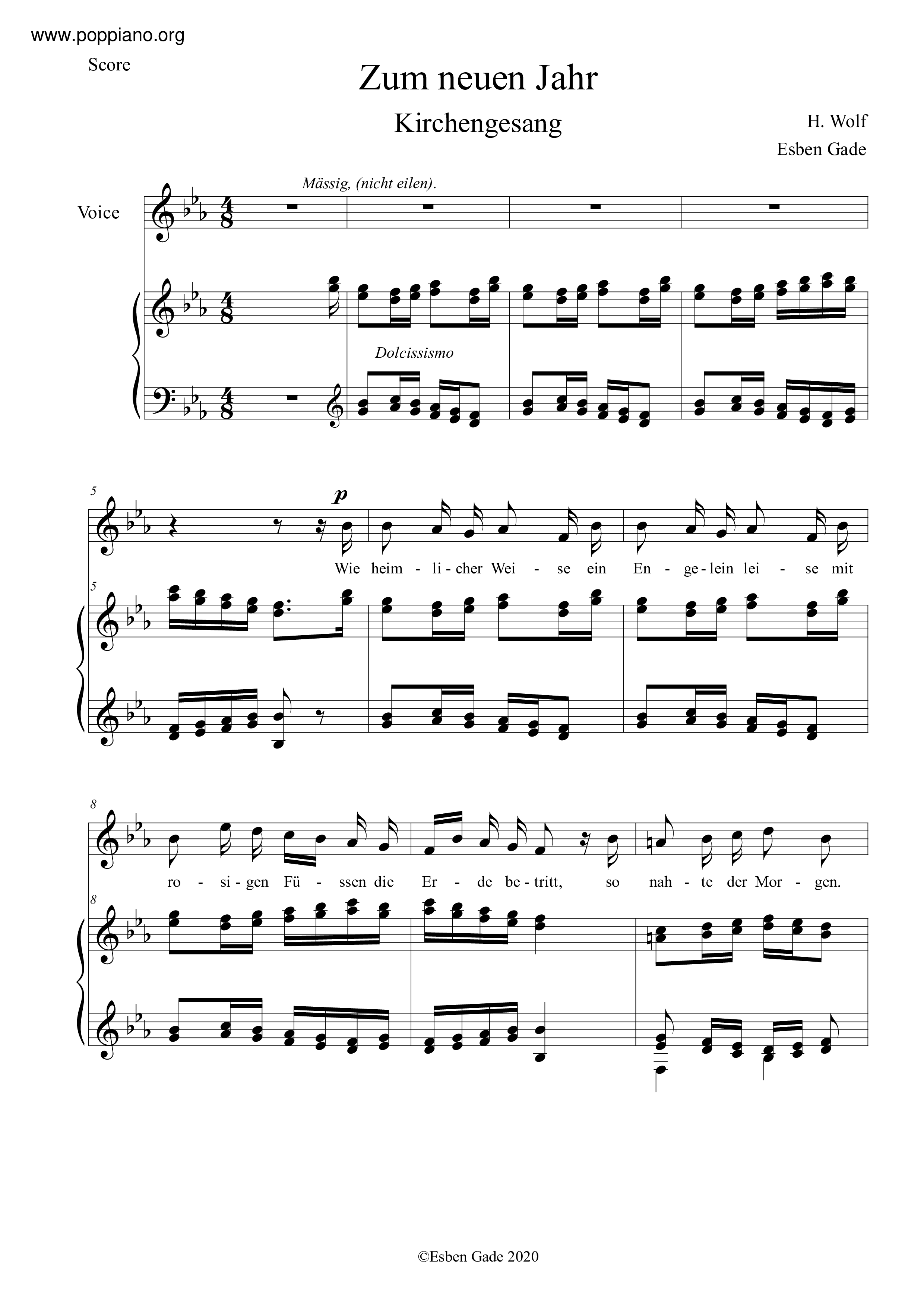 ☆Hugo Wolf - Zum Neuen Jahr ピアノ譜pdf- 香港ポップピアノ