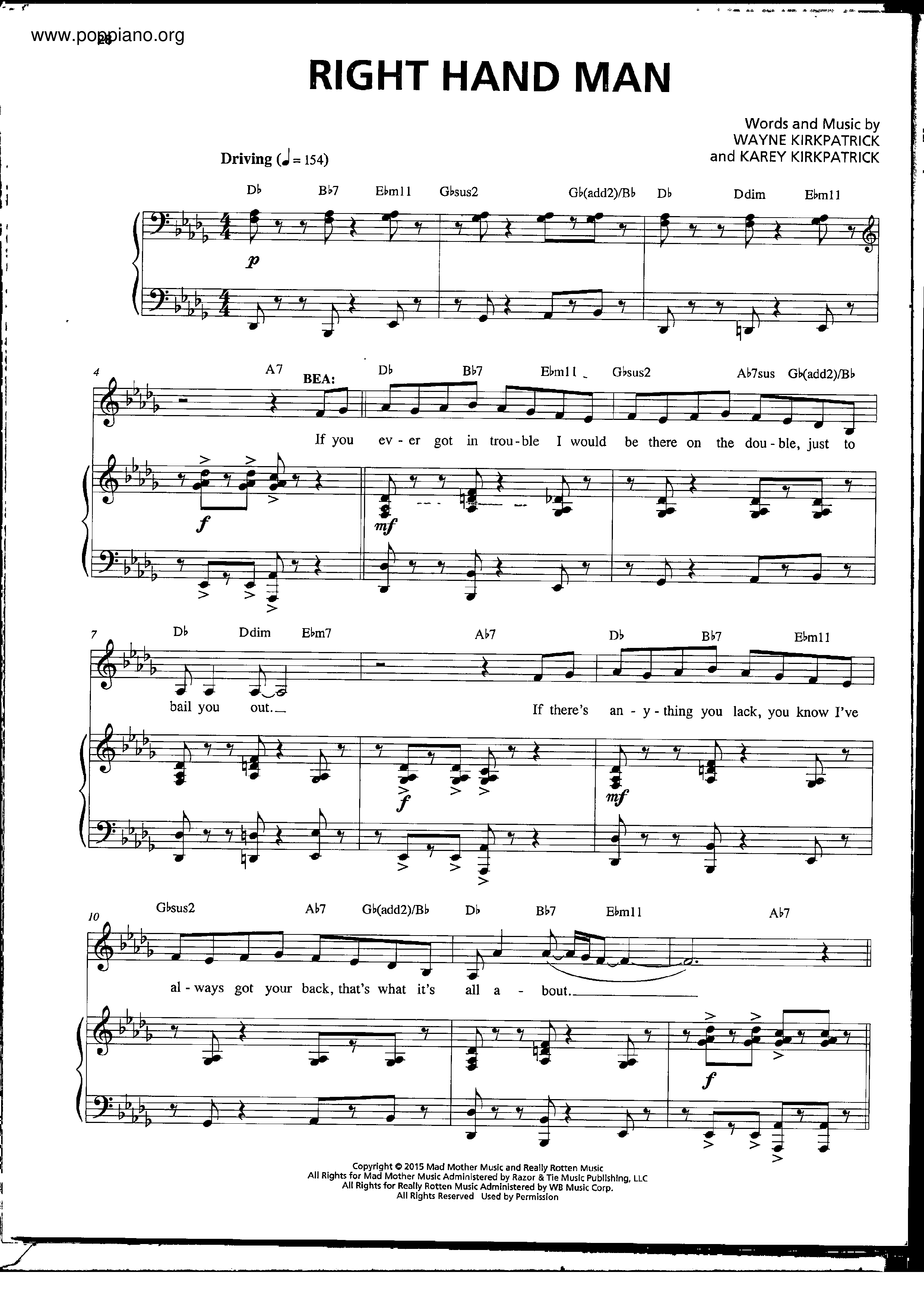 Right Hand Man Score