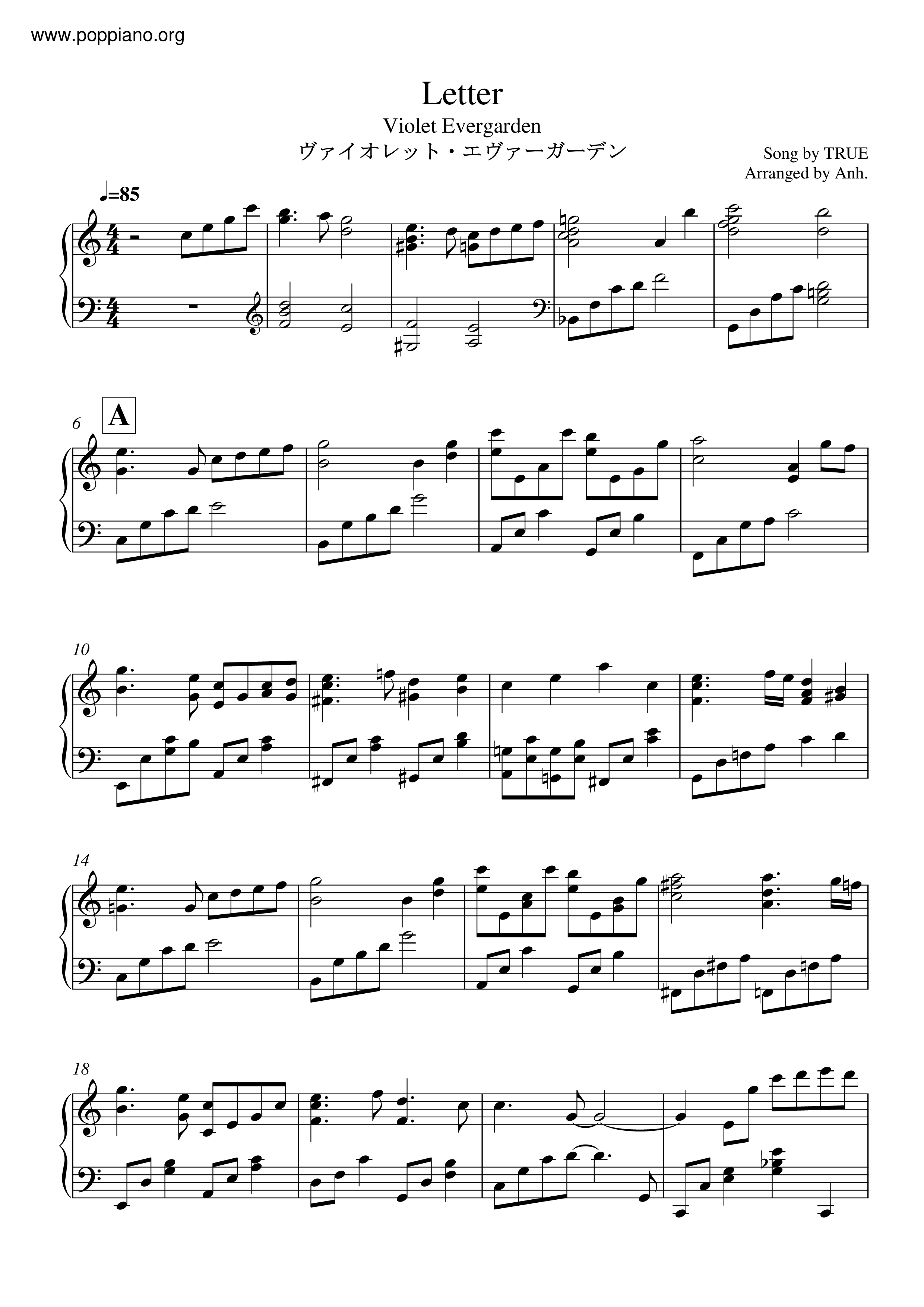 Violet Evergarden - Letter Violet Score