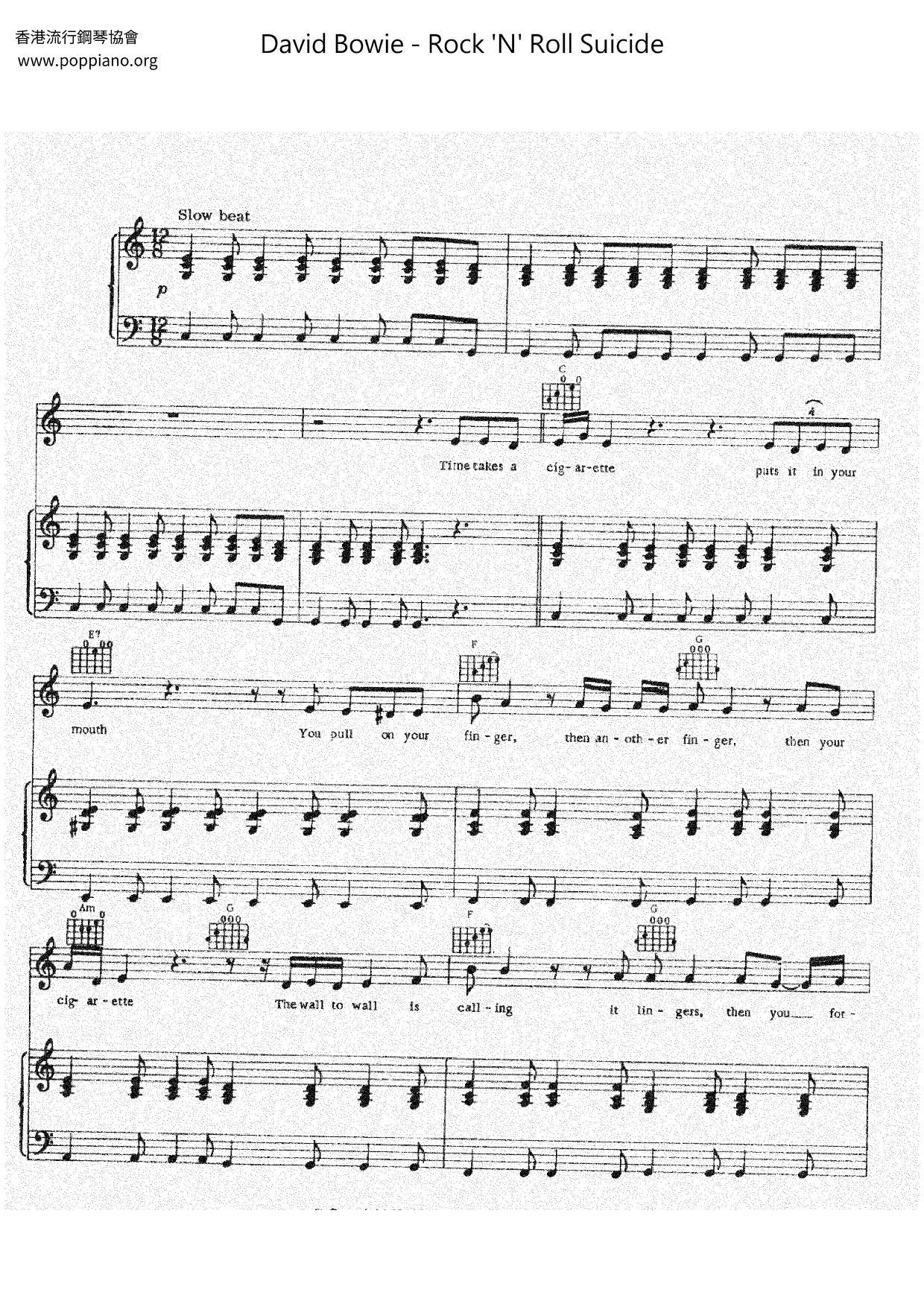 ☆ David Bowie-Rock 'n' Roll Suicide Sheet Music pdf, - Free