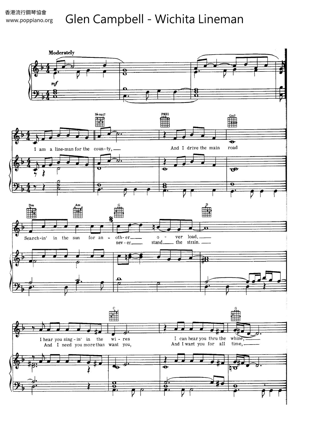 Wichita Lineman琴譜
