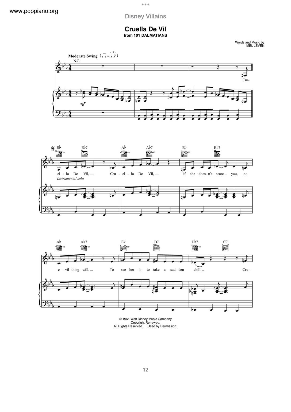 101 Dalmatians - Cruella De Vilピアノ譜