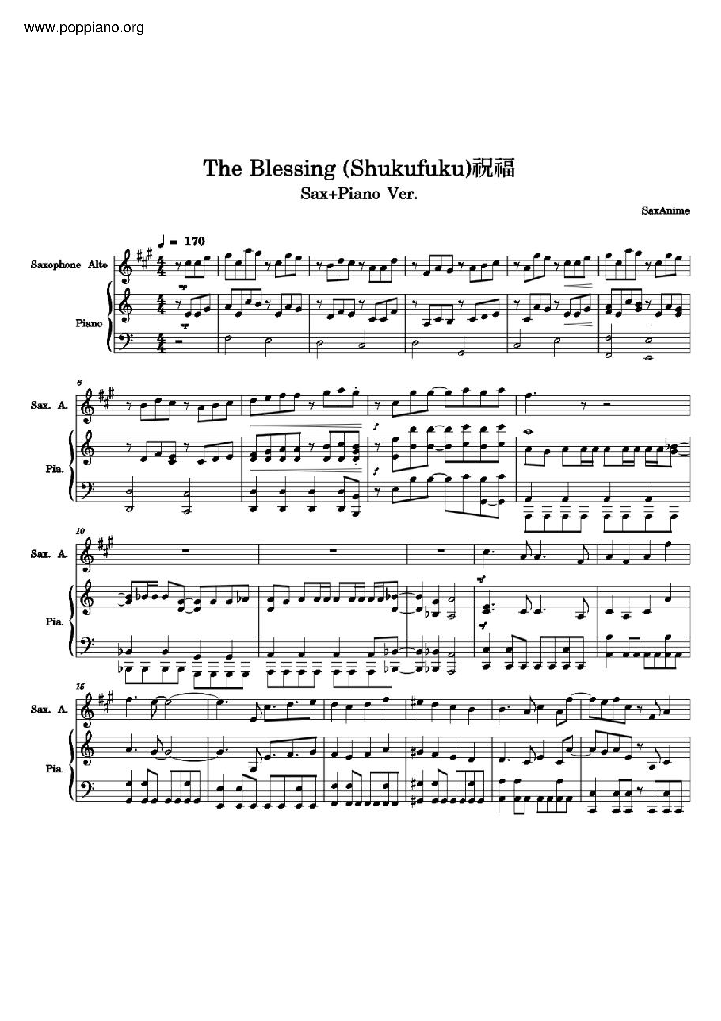 The Blessingピアノ譜