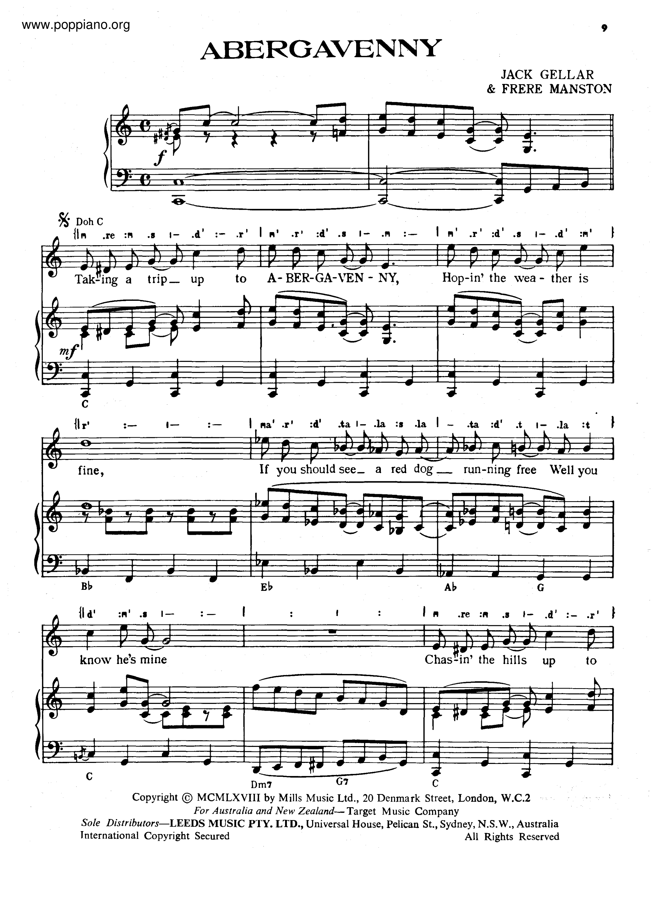 Marty WildeAbergavenny Sheet Music pdf, Free Score Download ★