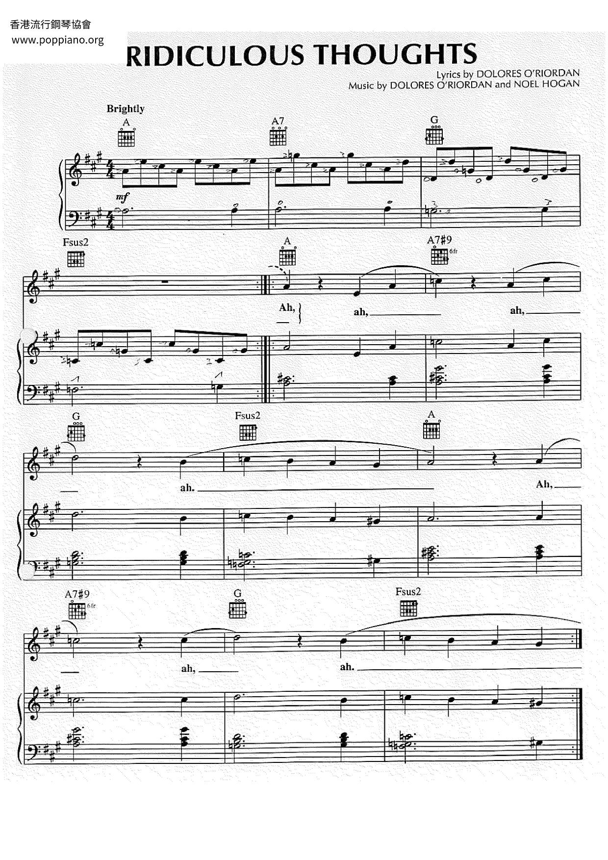 The Cranberries Ridiculous Thoughts Sheet Music Pdf Free Score 