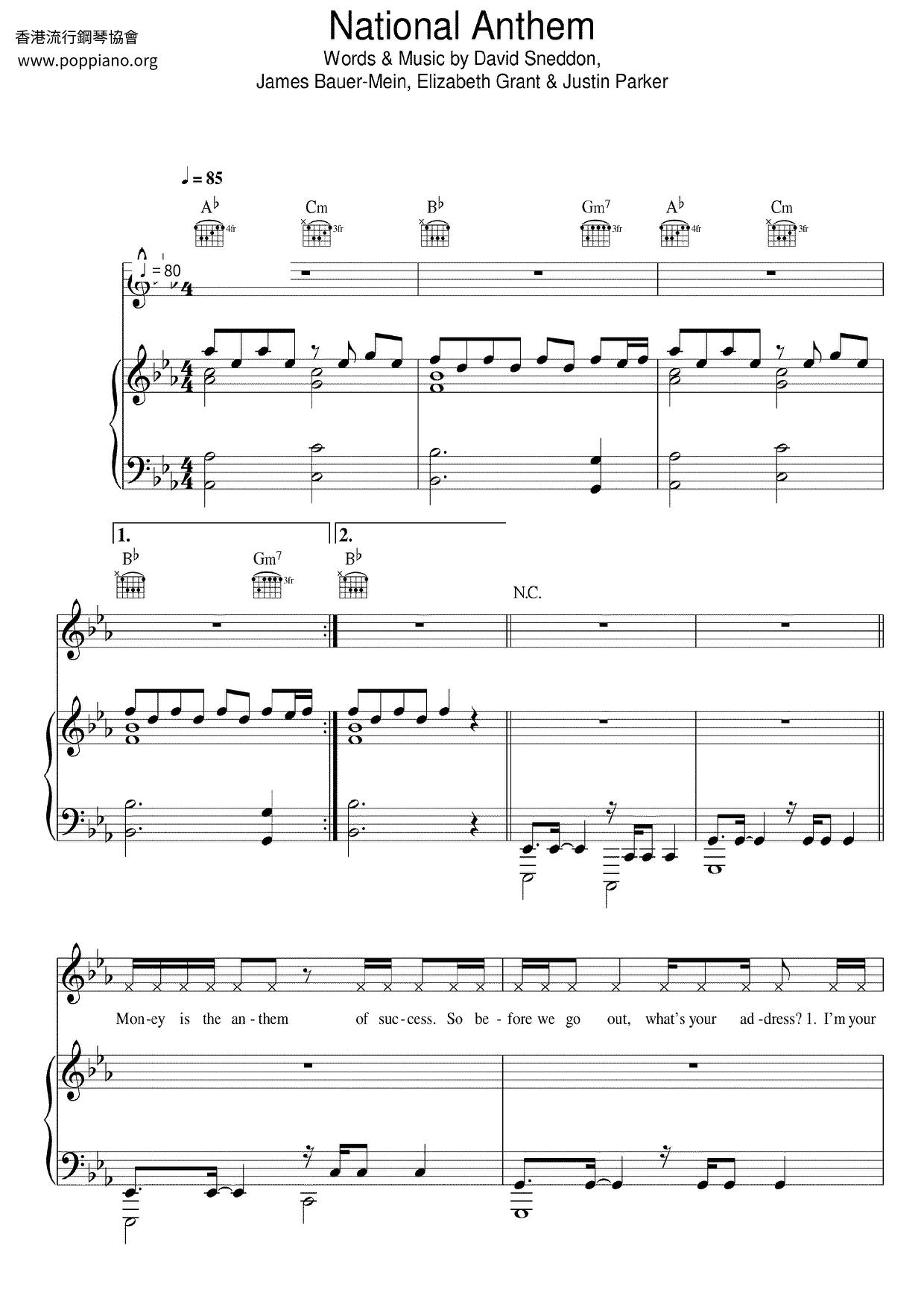 National Anthem琴譜