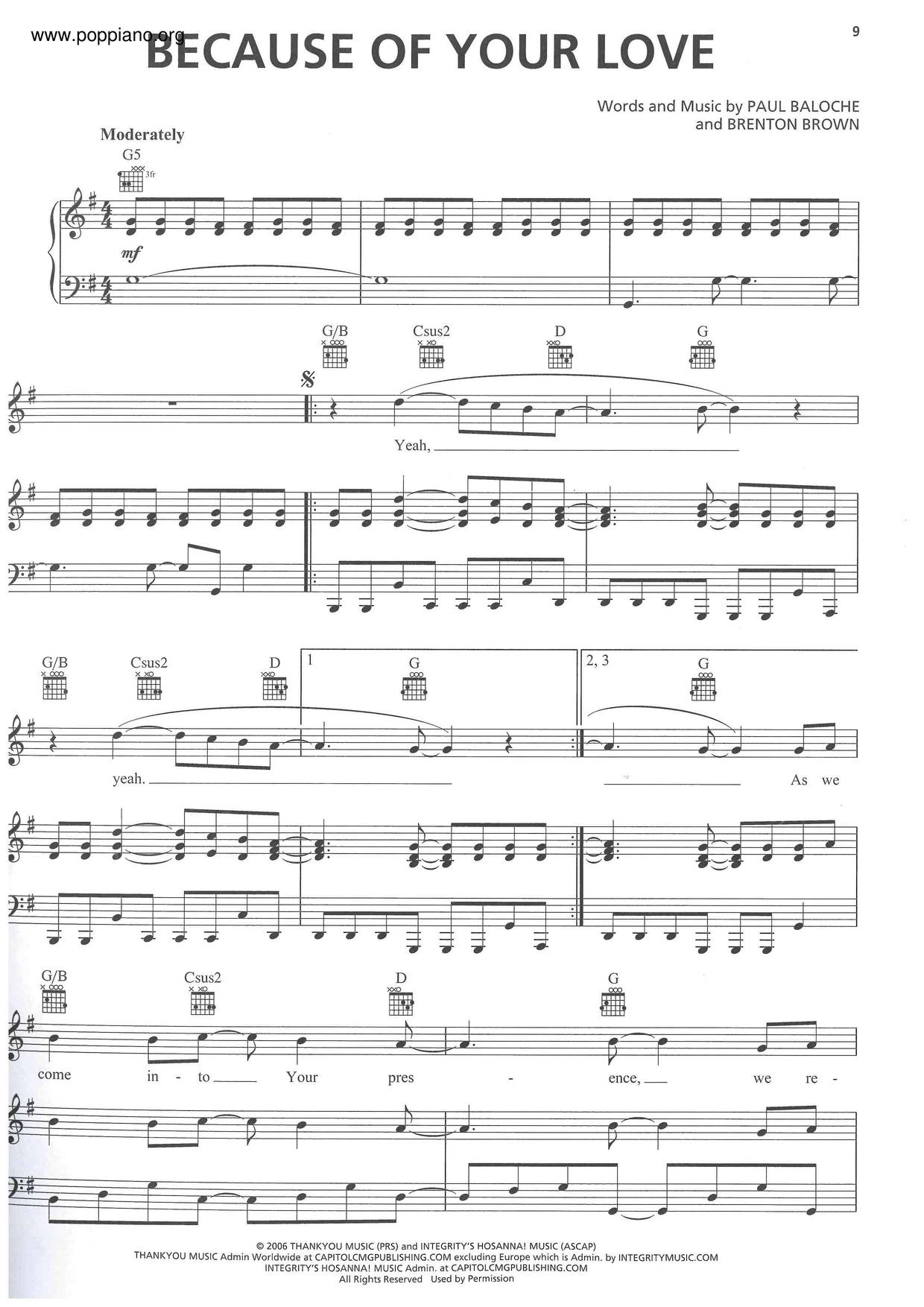 Because Of Your Love Score