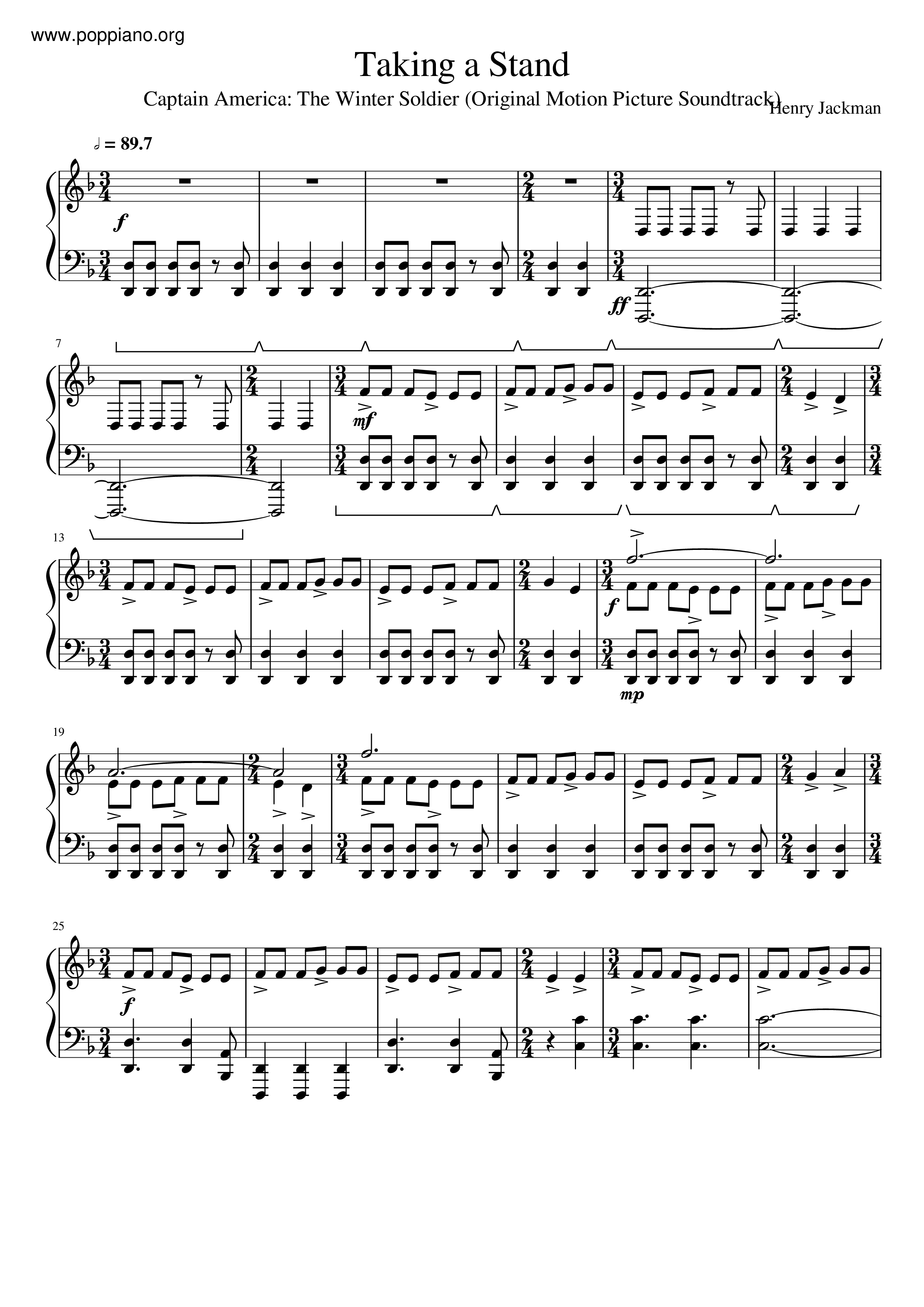 Taking A Stand (Captain America The Winter Soldier Main Theme) Score