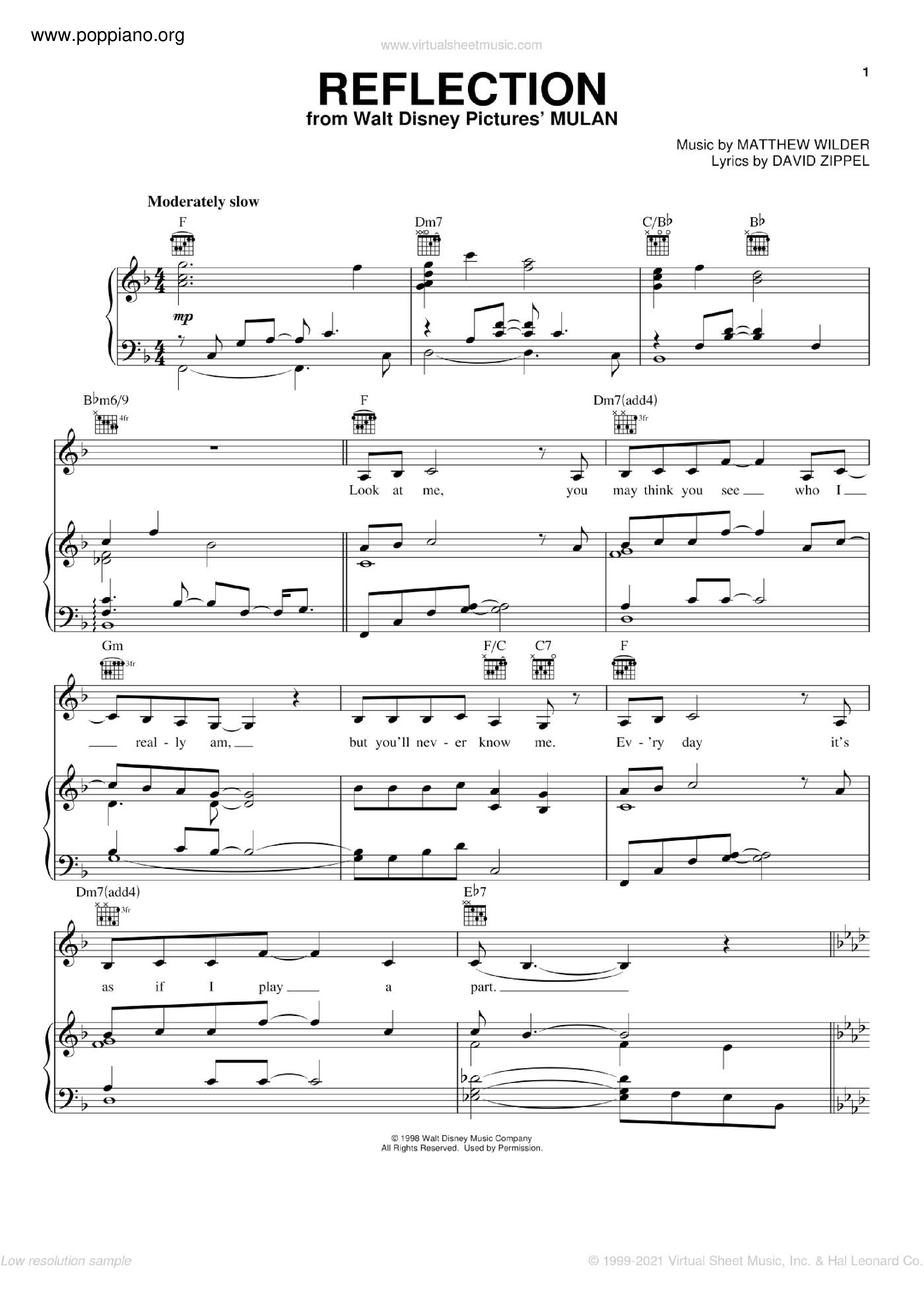 Christina Aguilera Mulan Reflection Sheet Music Pdf Free Score Christina Aguilera Mulan Reflection Sheet Music Pdf Free Score