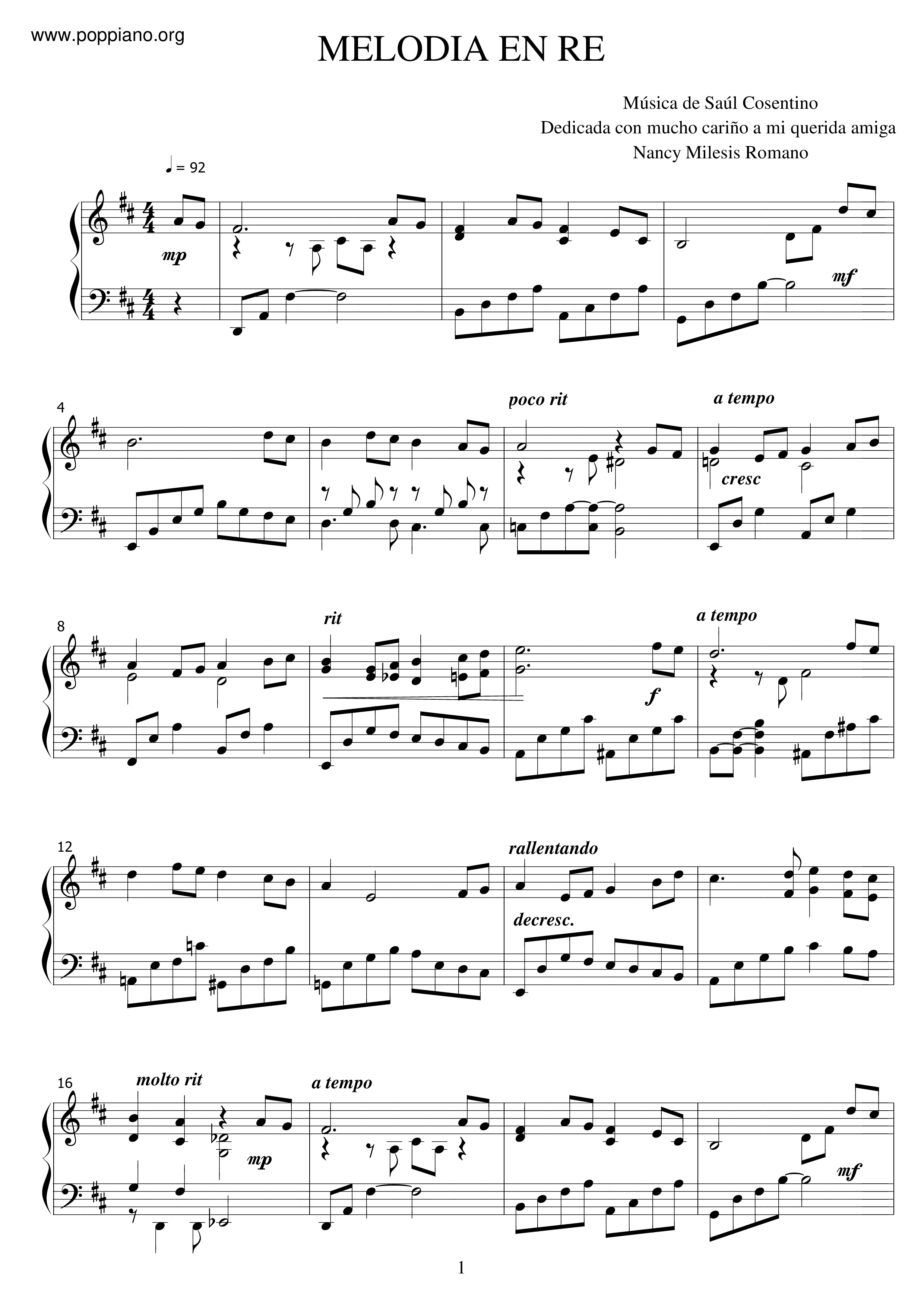 Melodia En Re Score