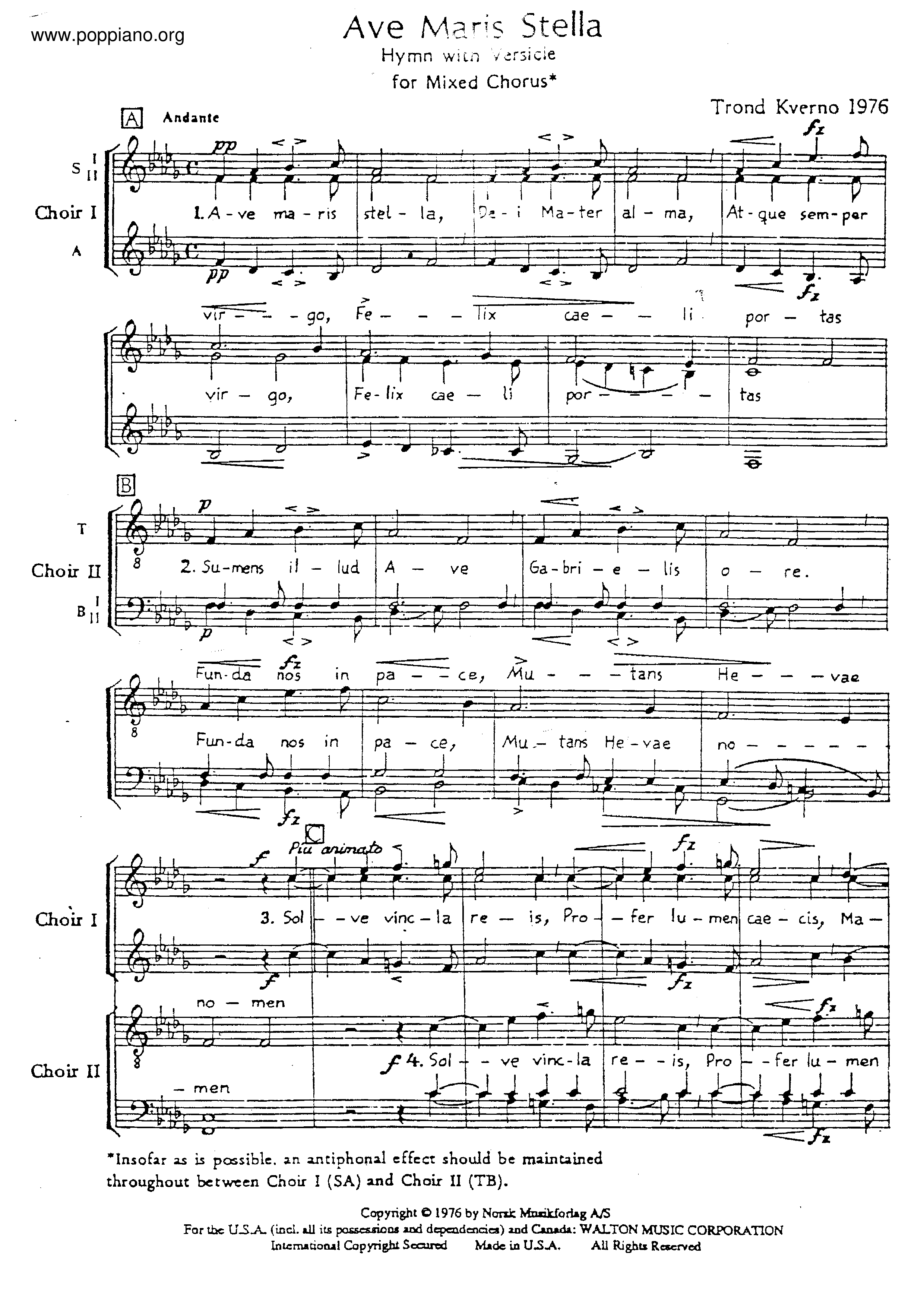 Ave Maris Stella, S.34 Score
