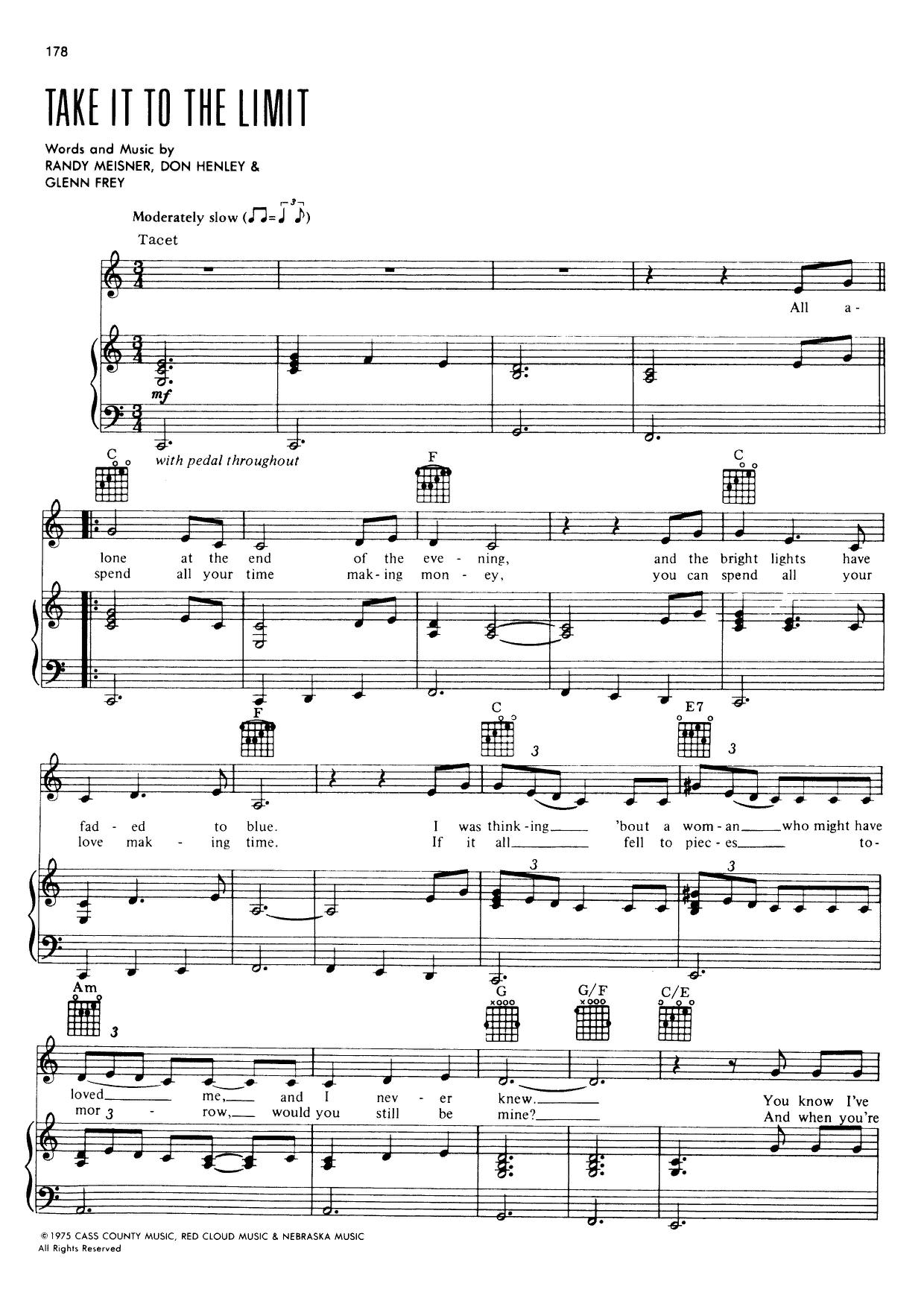Eagles take it to the limit sheet music pdf free score download 