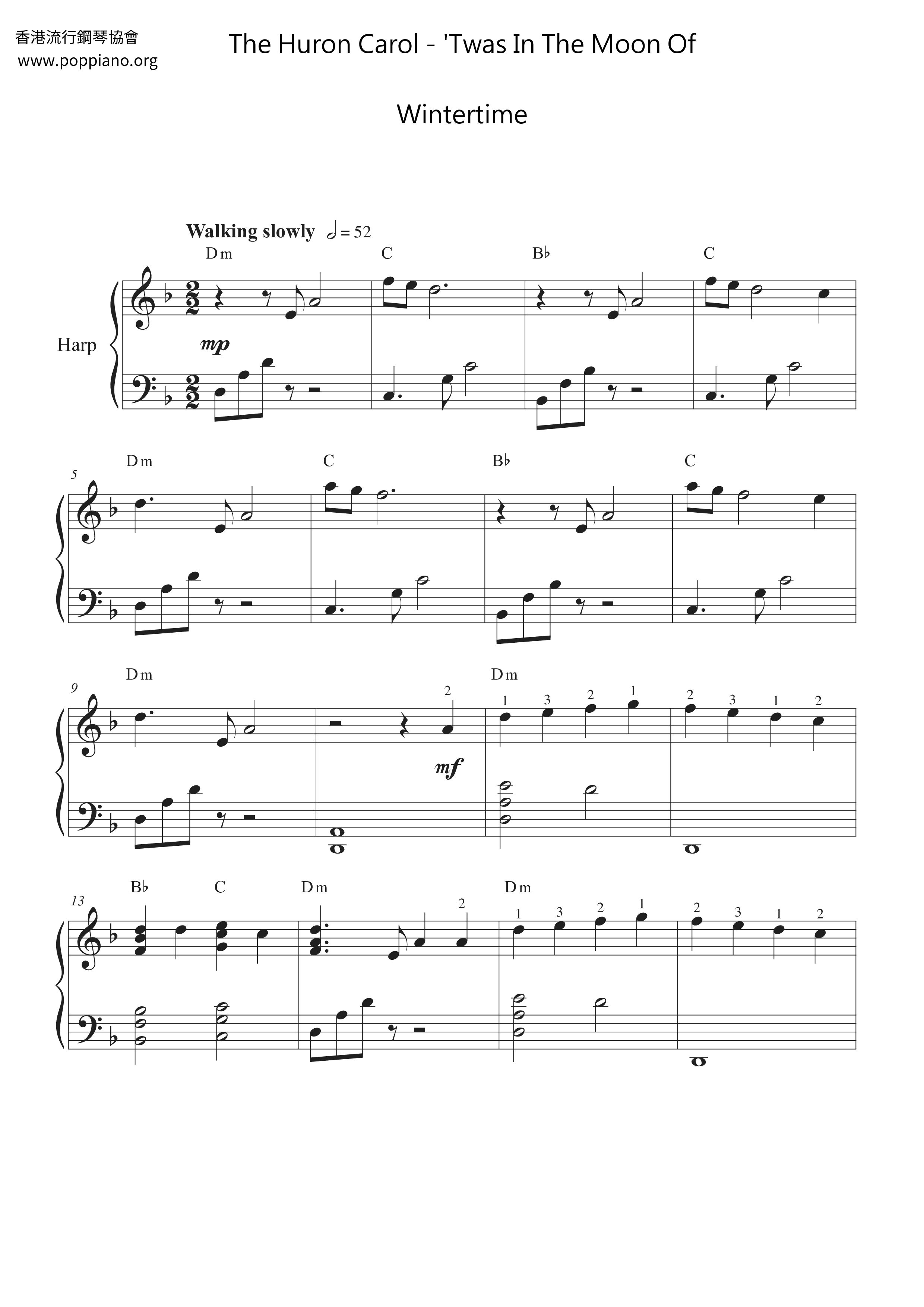 'Twas In The Moon Of Wintertime Score