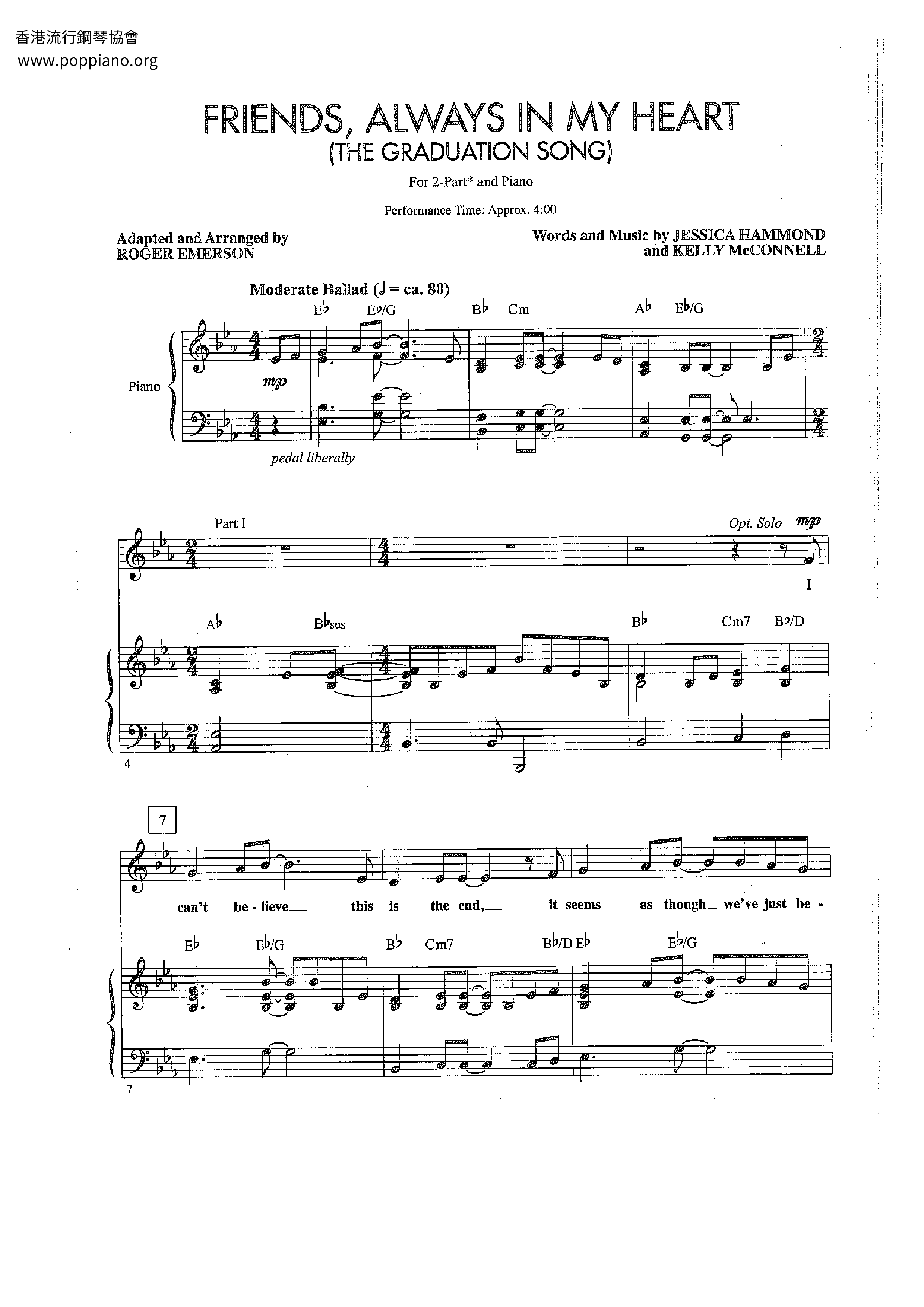 Friends, Always In My Heart (The Graduation Song) Score