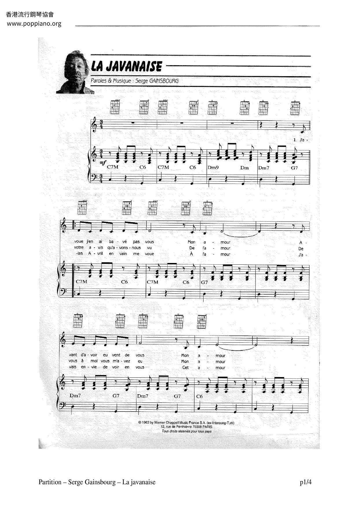 La Javanaise琴譜