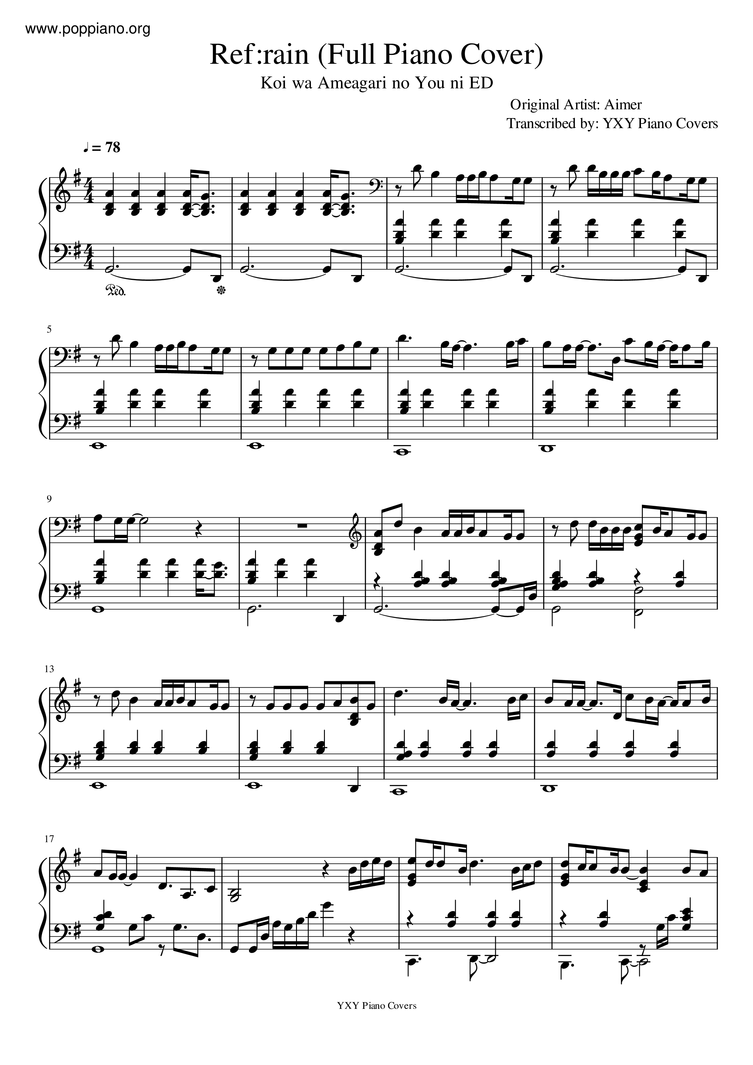 Ref:rain (愛在雨過天晴時)ピアノ譜