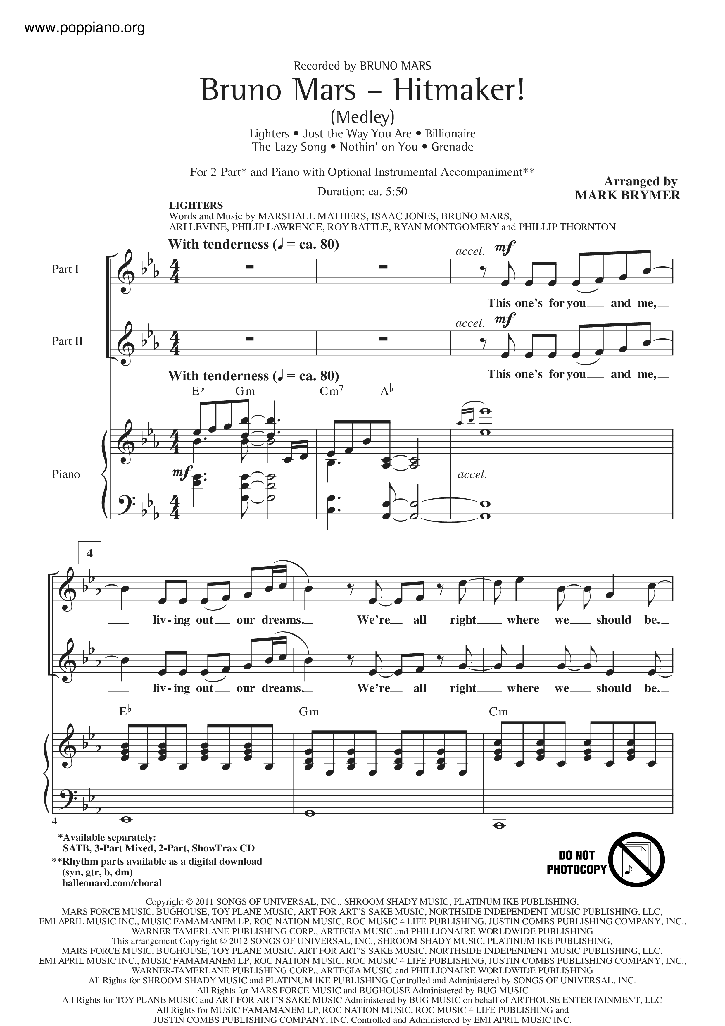 Lighters, Just the Way You Are, Billionaire...medley Score