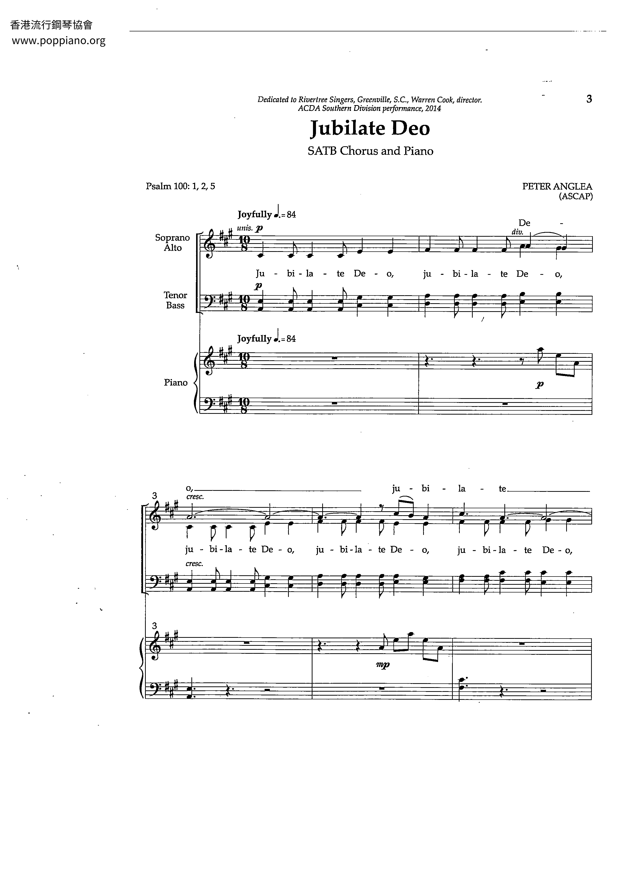 SpiritualJubilate Deo Sheet Music pdf, Free Score Download ★