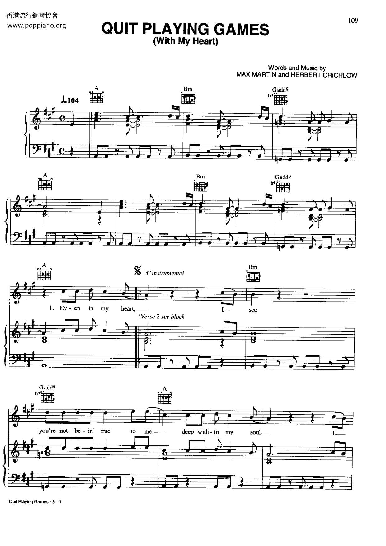 Quit Playing Games With My Heart free sheet music by Backstreet