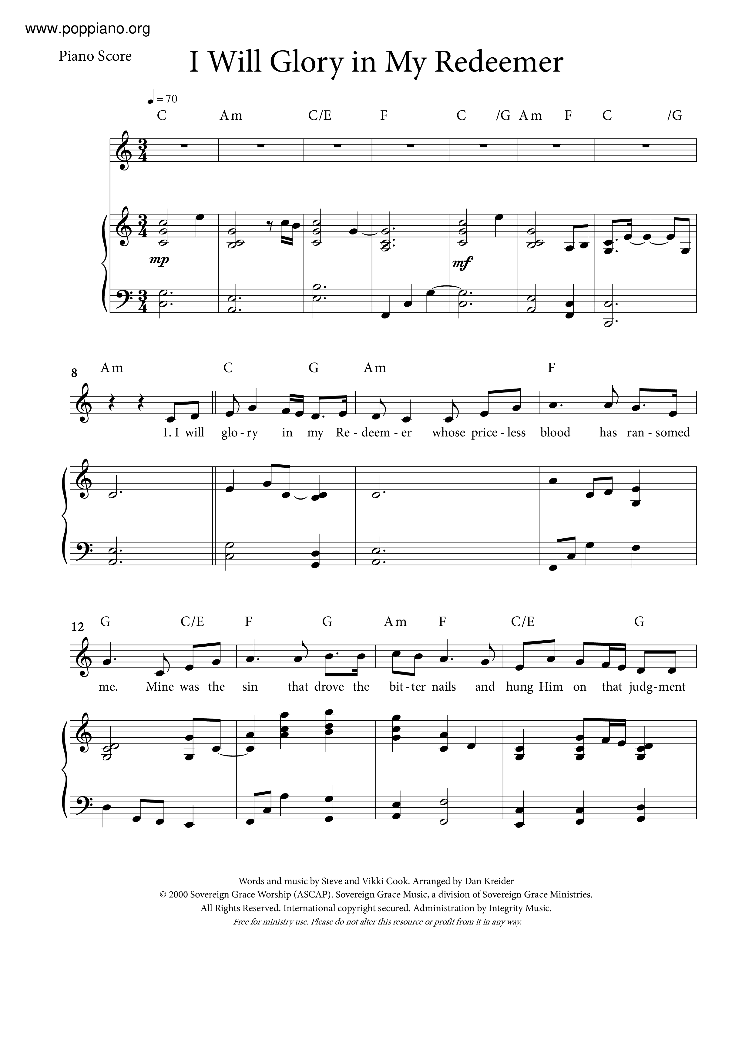 I Will Glory In My Redeemer Score