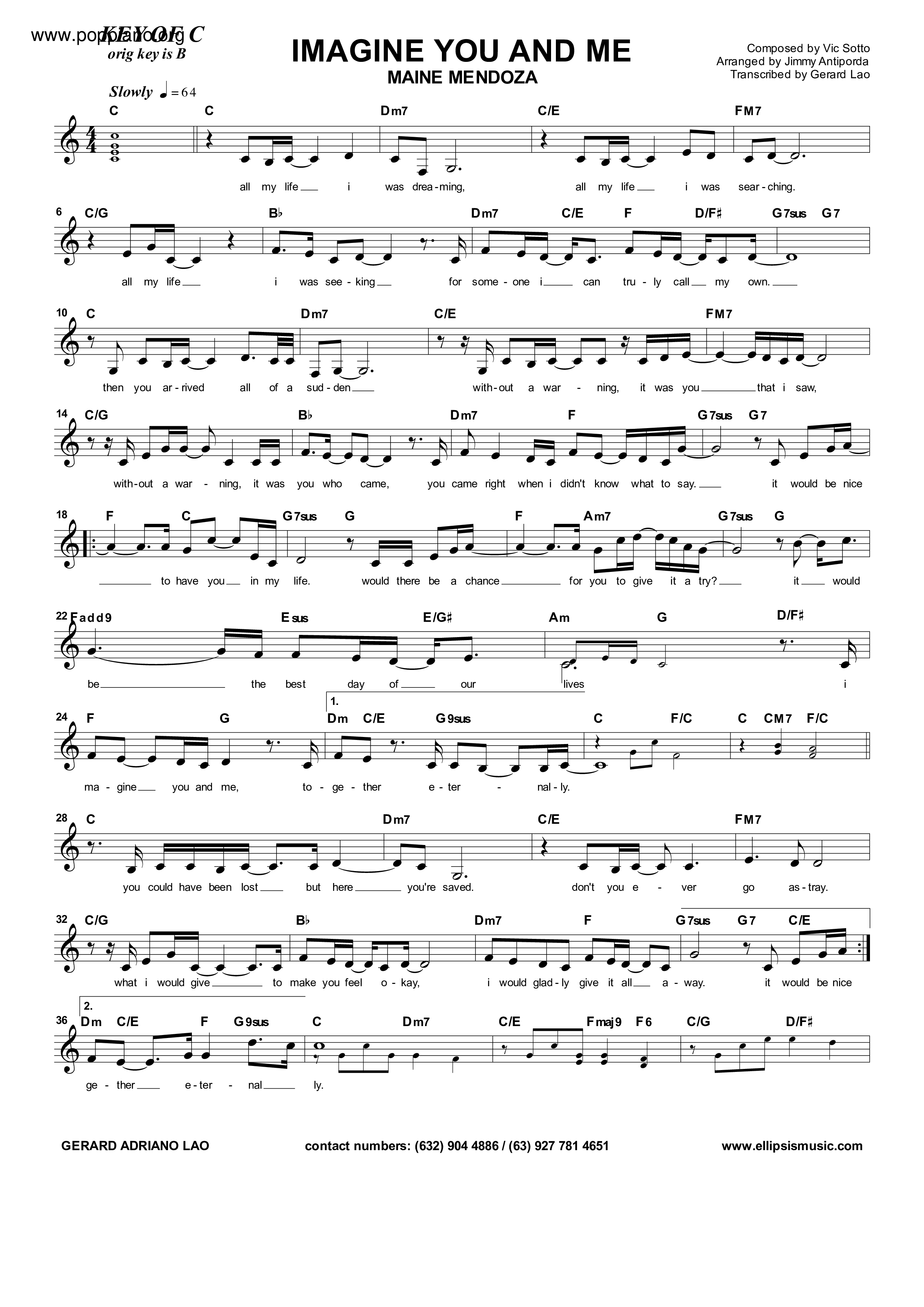 Imagine You And Me Score