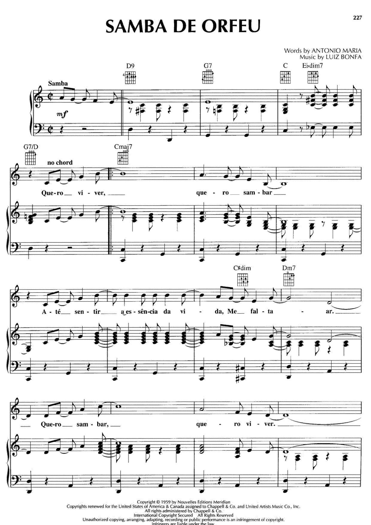 Samba de Orfeu琴谱