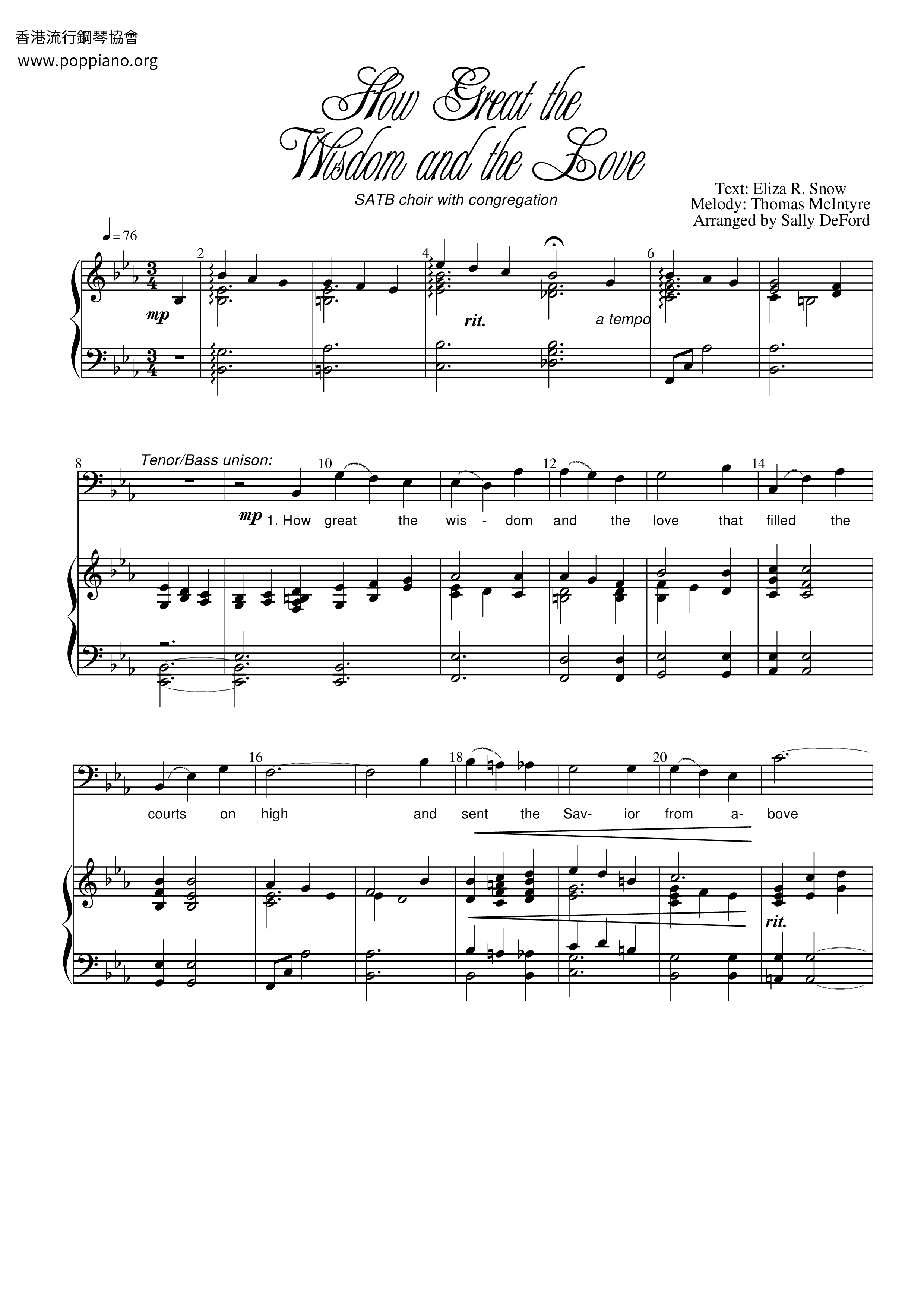 How Great The Wisdom And The Love Score