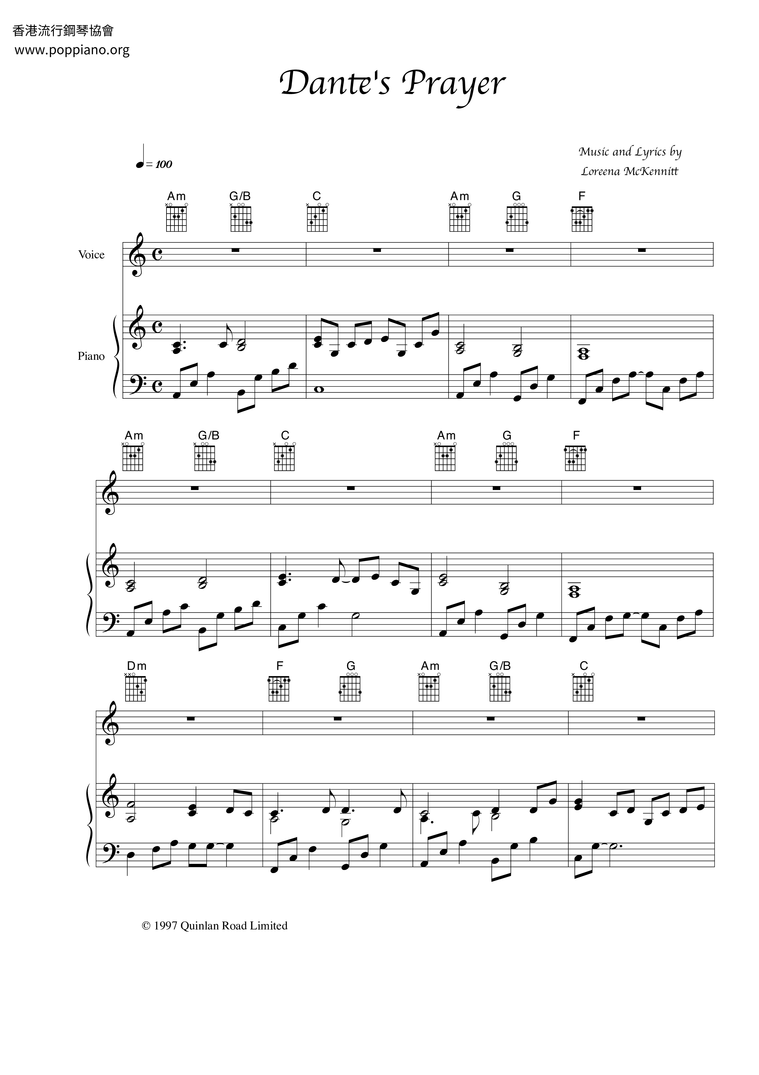 Dante's Prayerピアノ譜