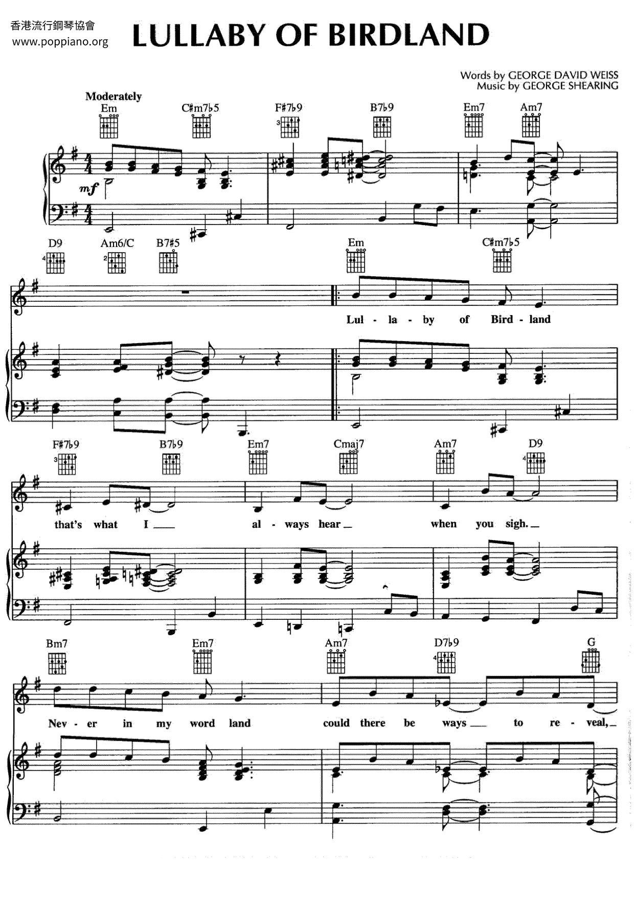 Lullaby Of Birdland Score
