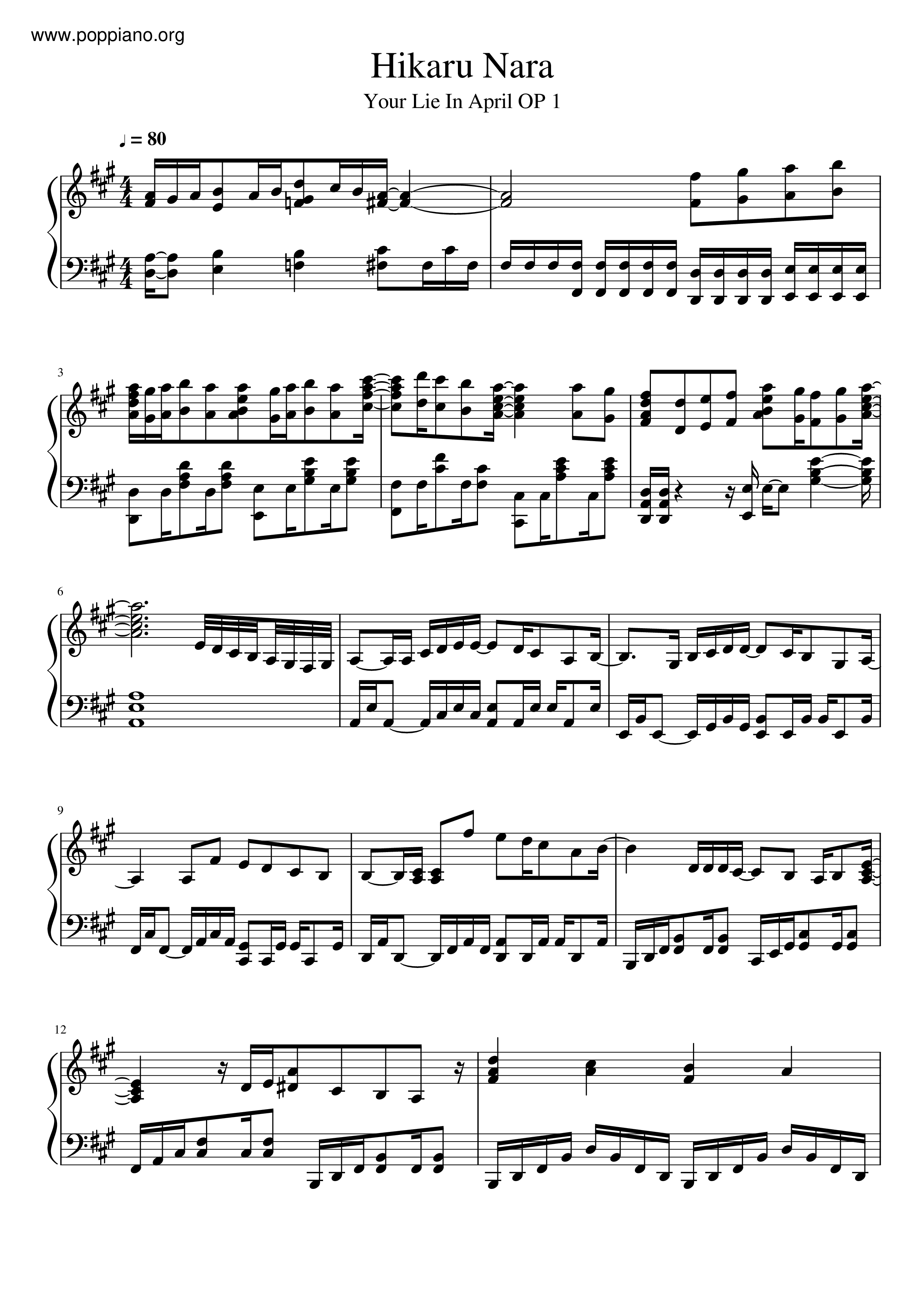 ☆ anime-Shigatsu Wa Kimi No Uso - Hikaru Nara Sheet Music pdf