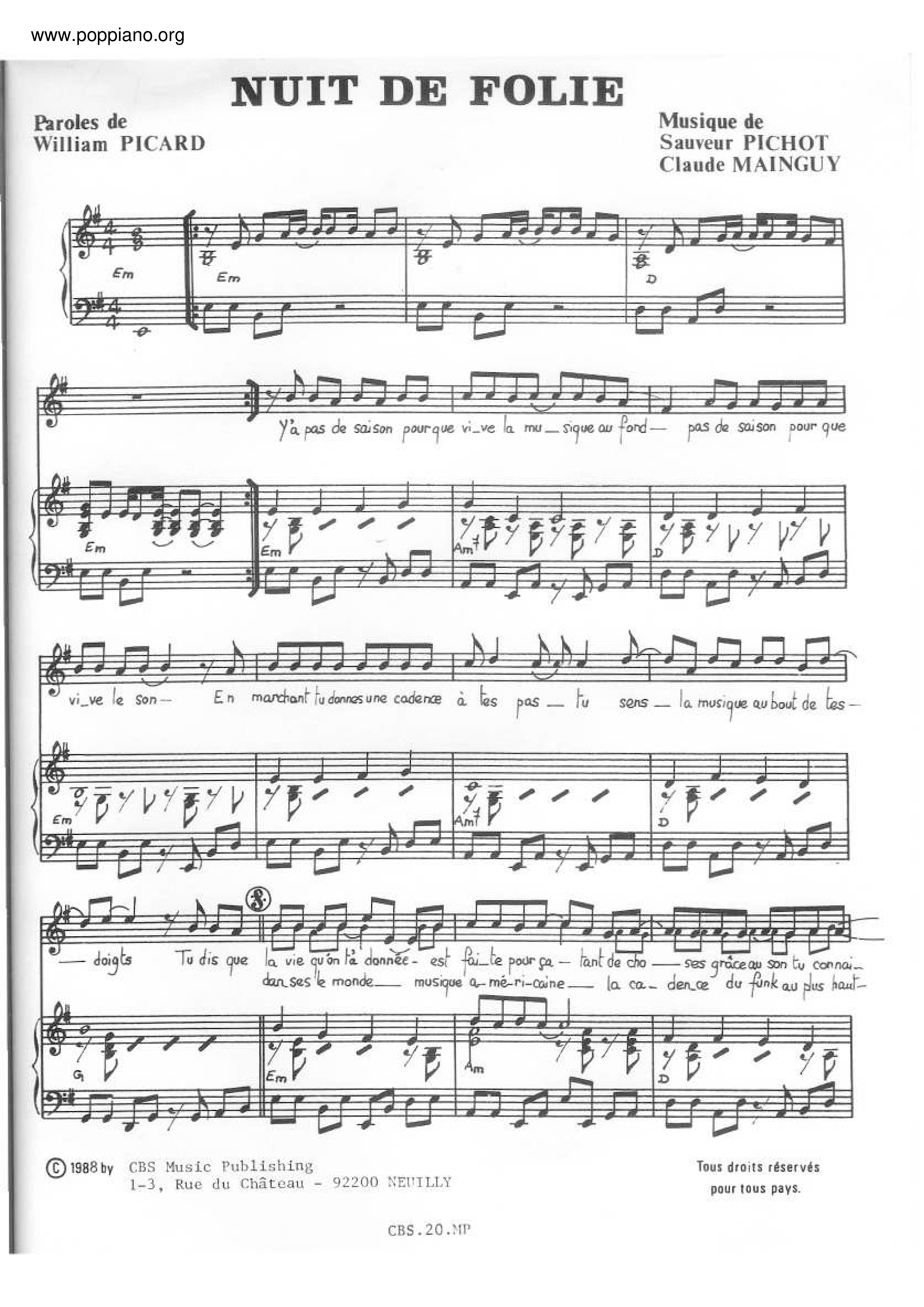 Nuit De Folie Score