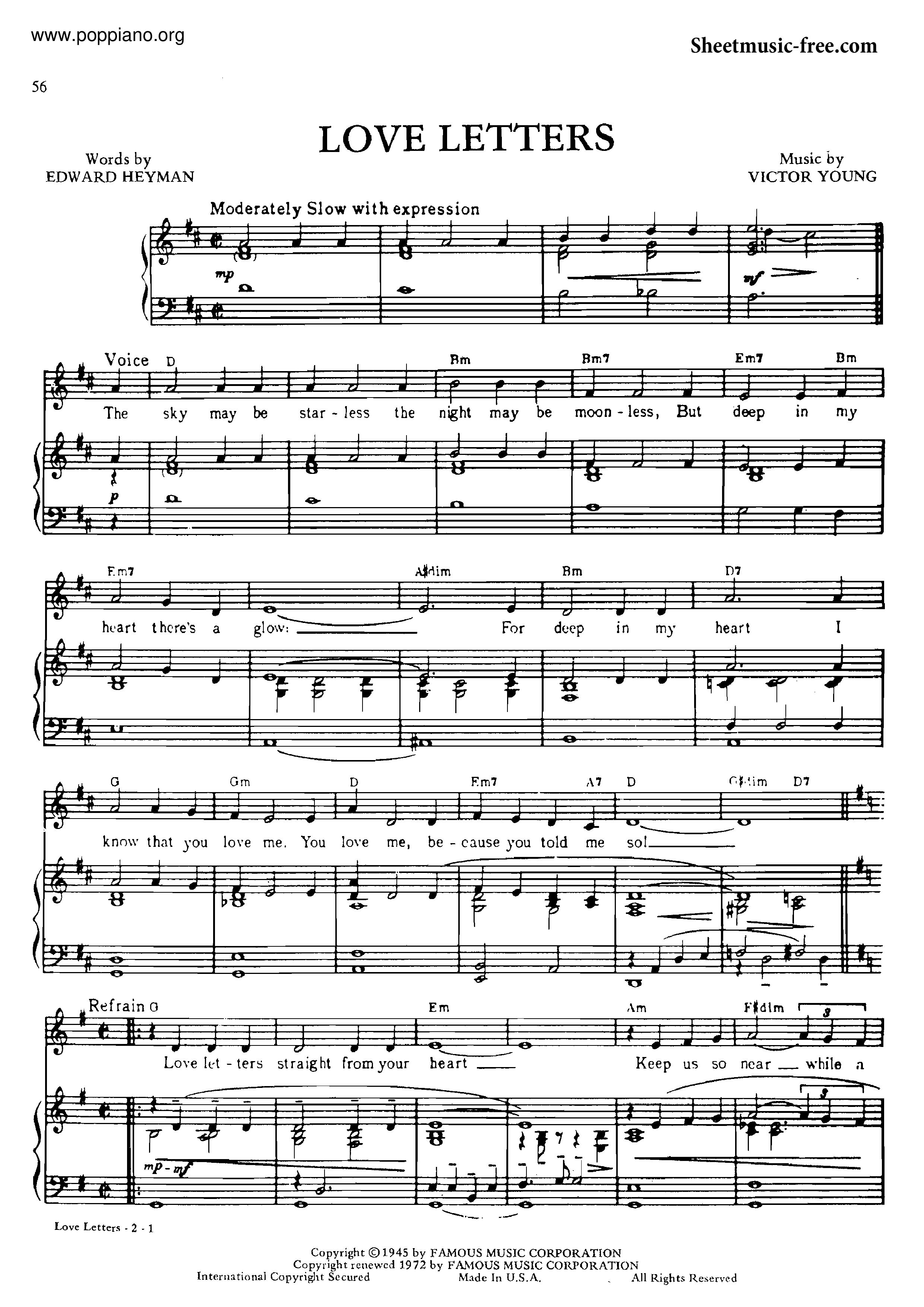 free piano sheet music with letters