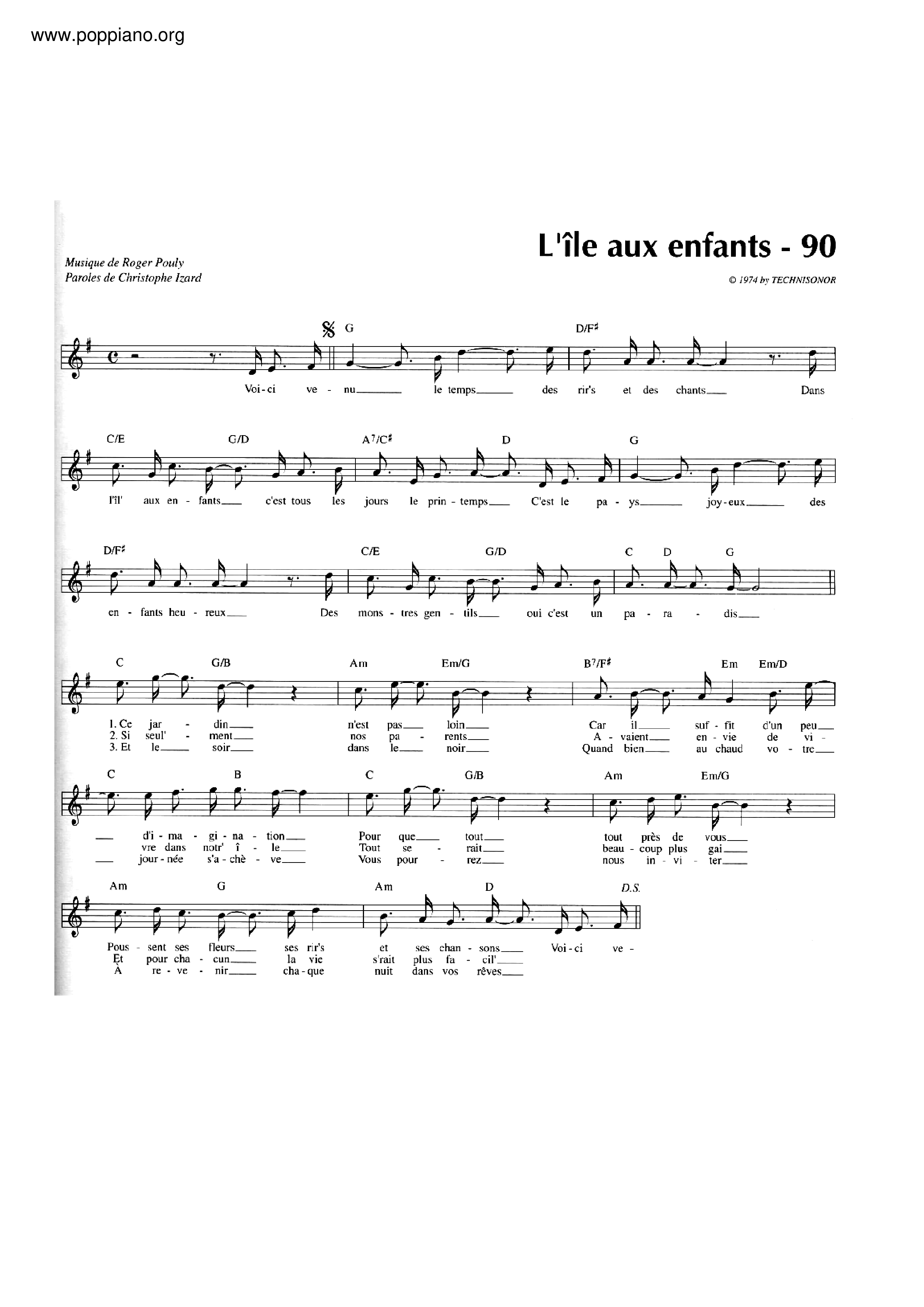 L'ile Aux Enfantsピアノ譜