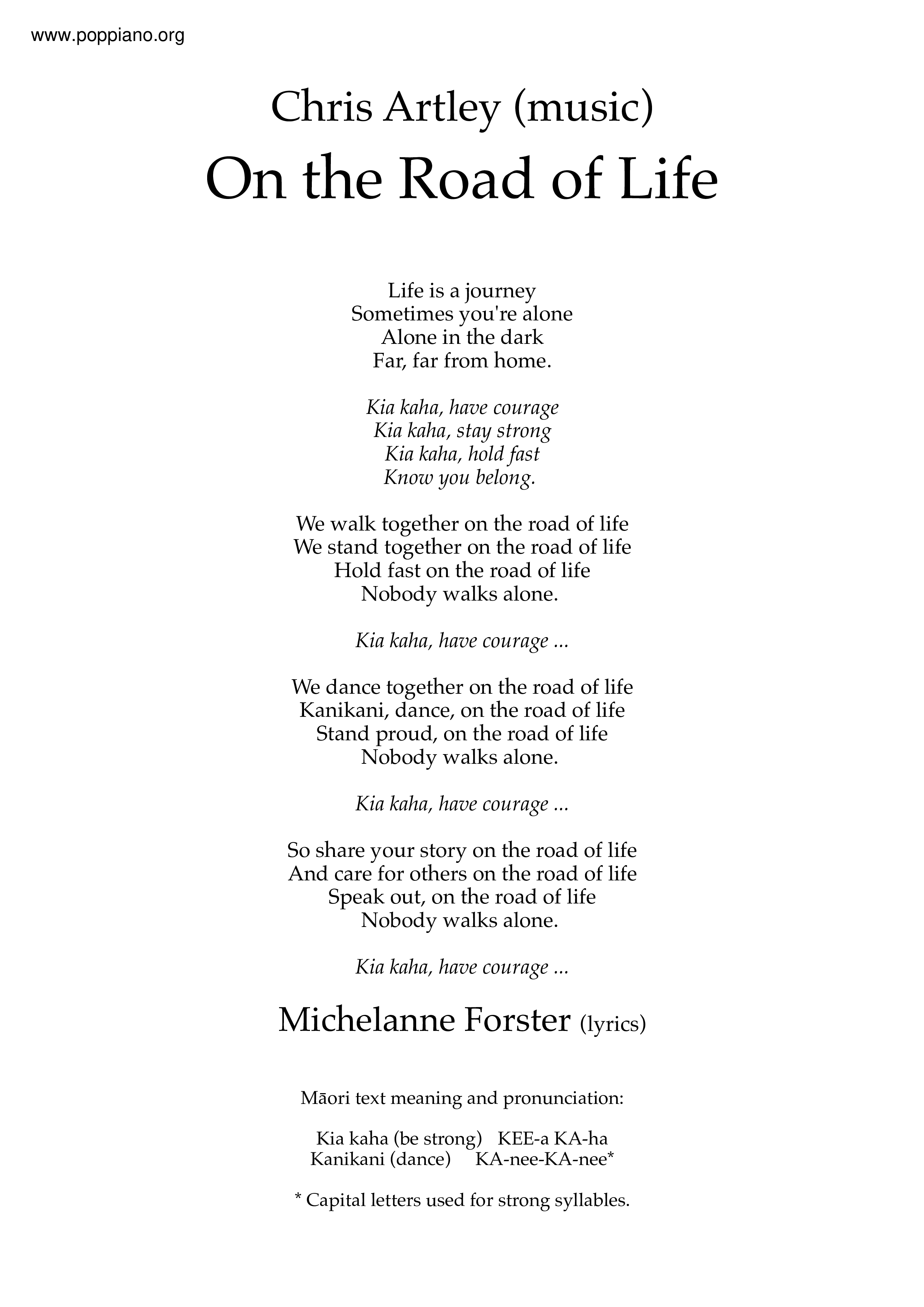 On The Road Of Life Score