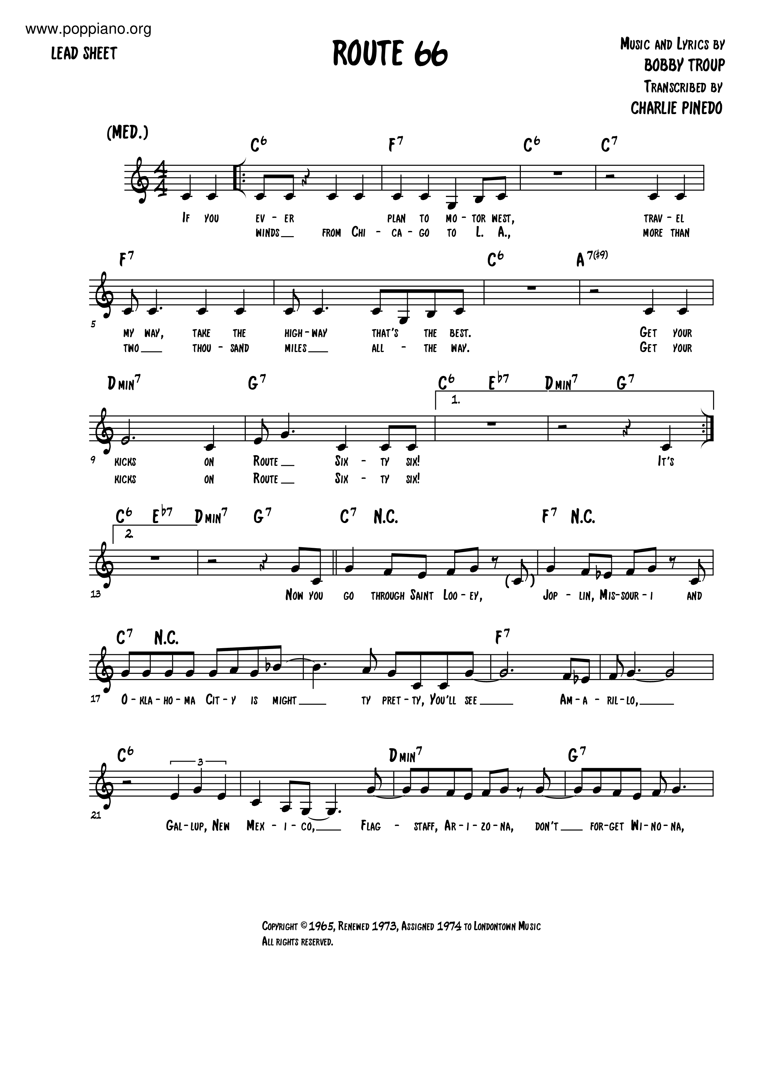 ☆ Bobby Troup-Route 66 (Bobby Troup) Sheet Music pdf