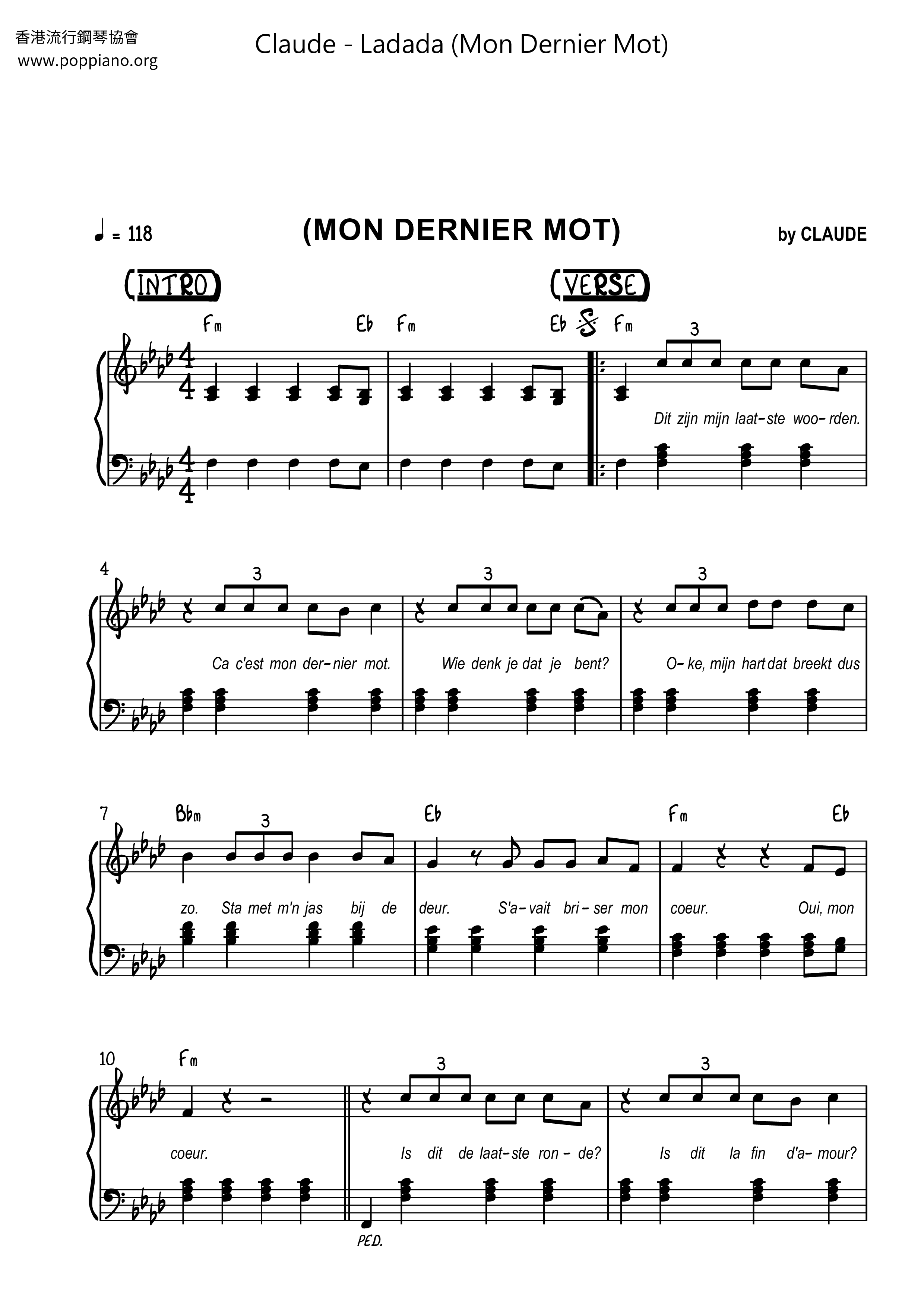 Ladada (Mon Dernier Mot) Score