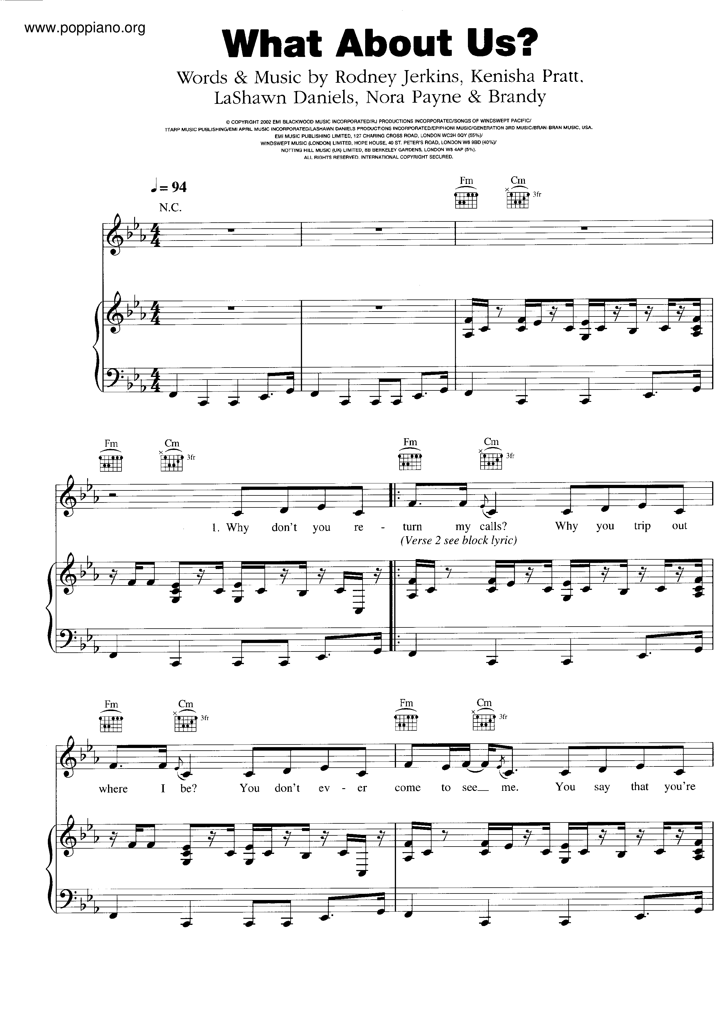 BrandyWhat About Us? Sheet Music pdf, Free Score Download ★