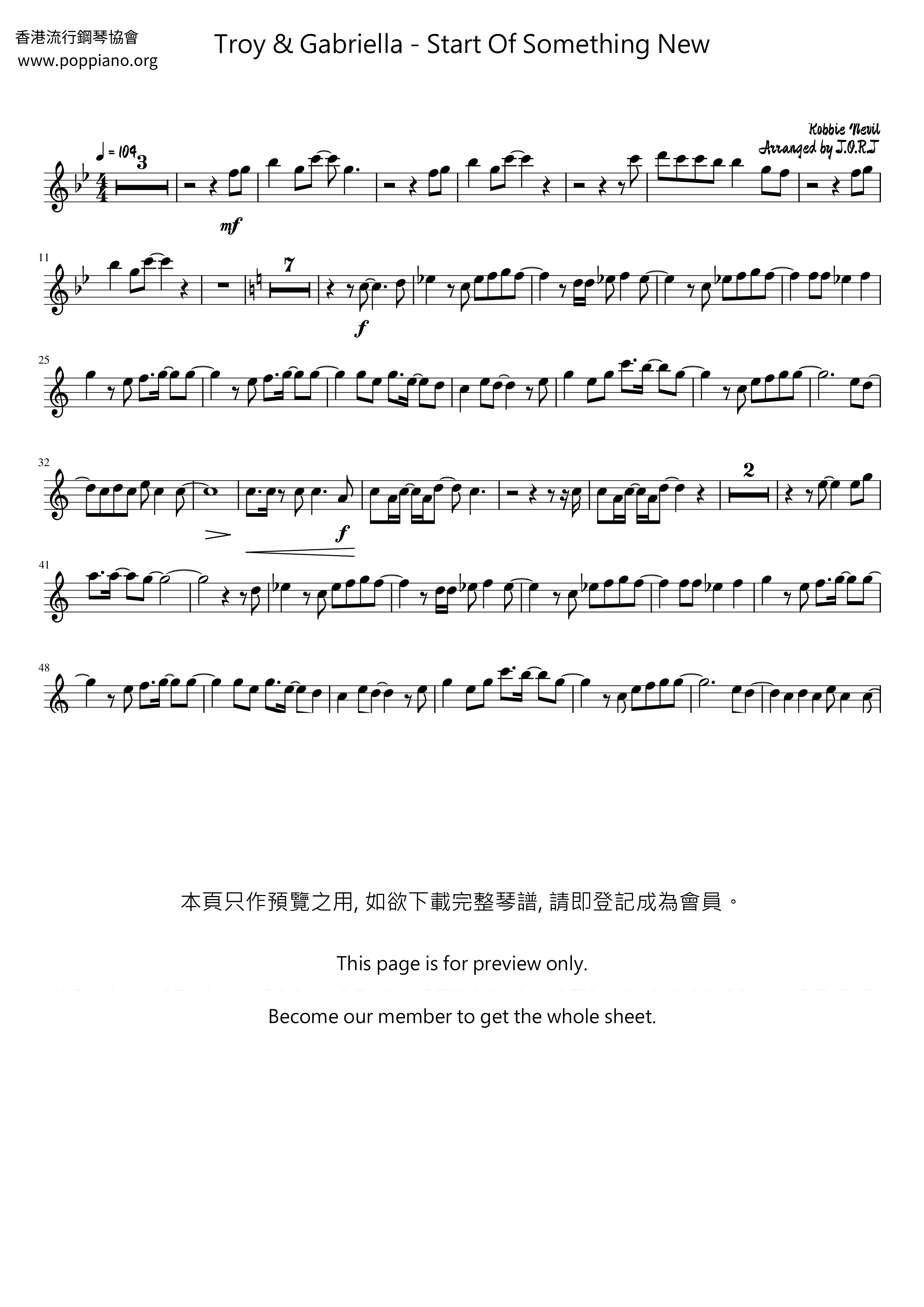 Start Of Something New Score