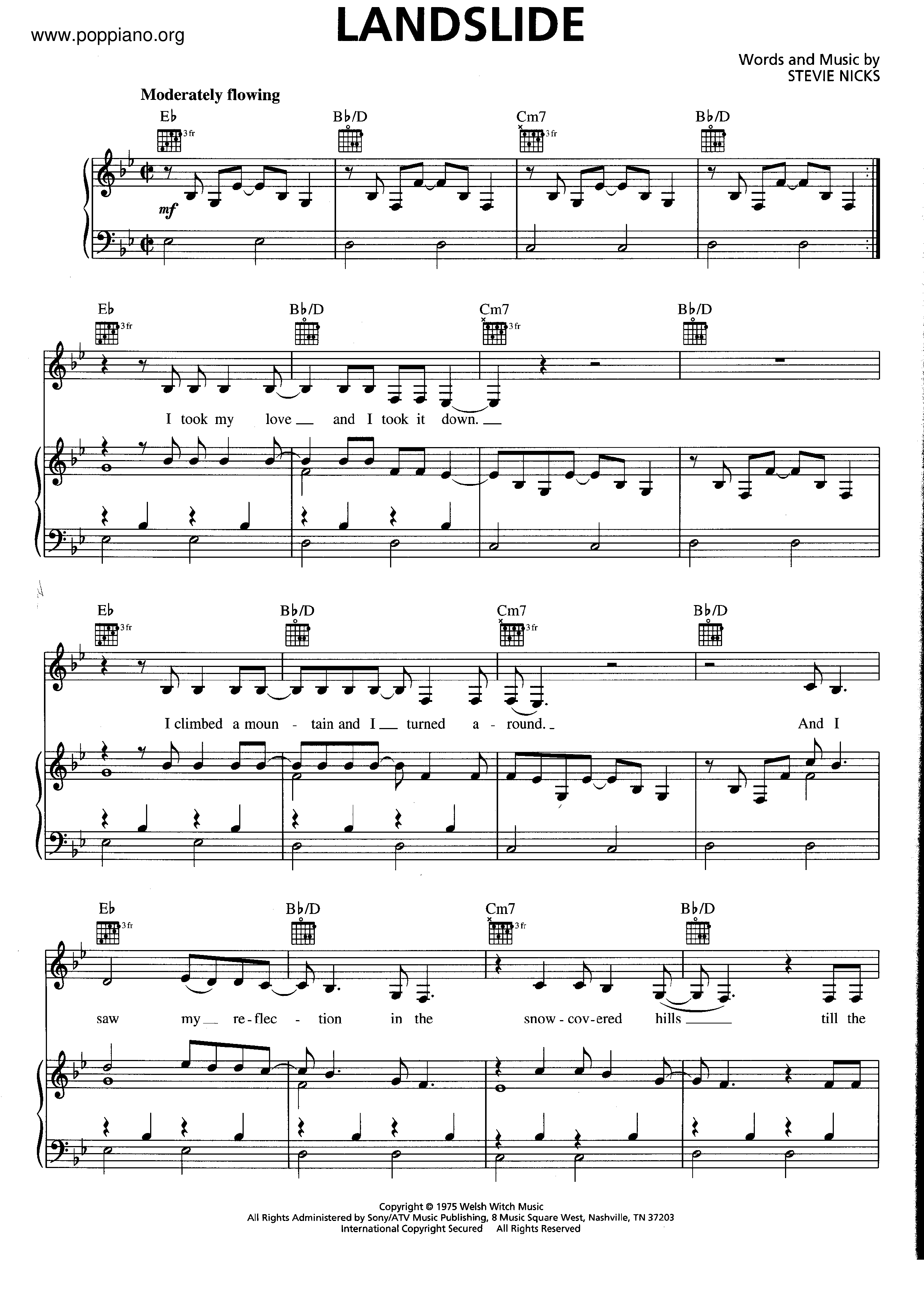 Fleetwood Mac Landslide Sheet Music Pdf Free Score Download 
