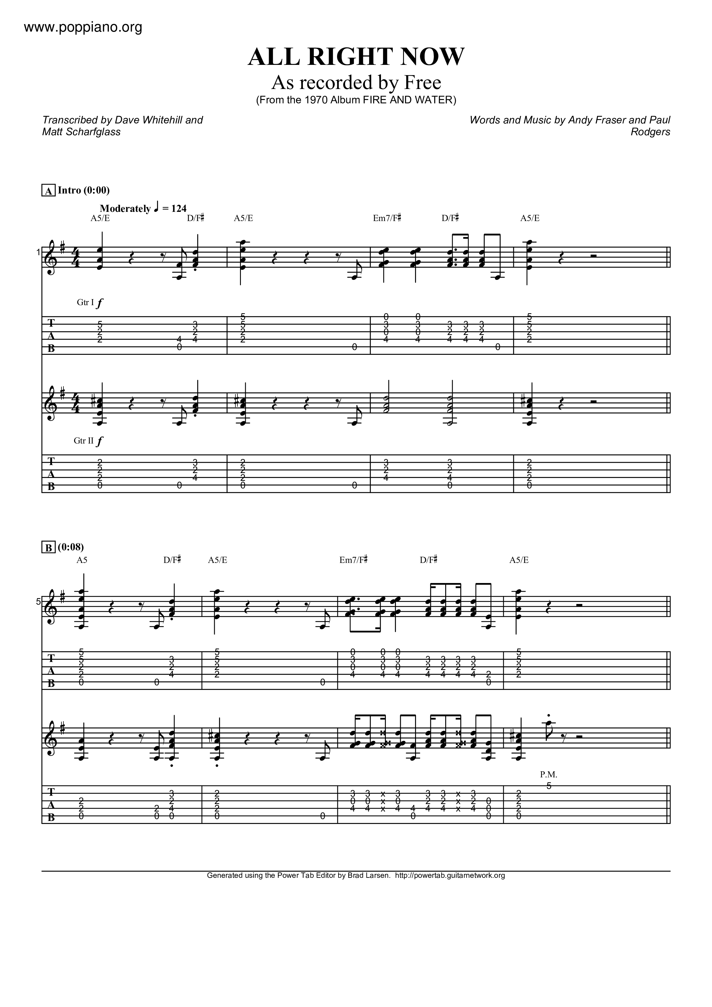 All Right Now Sheet Music