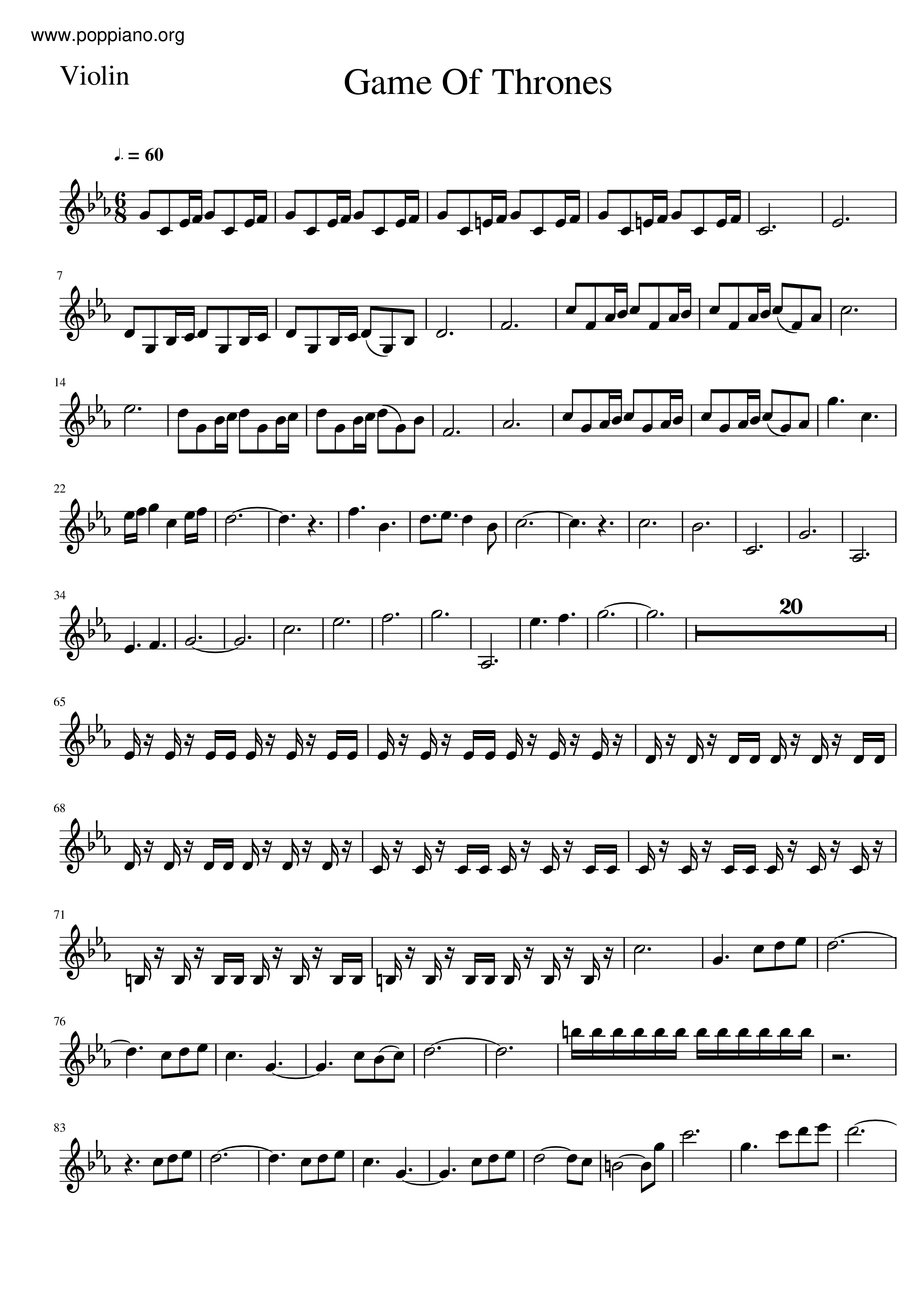 TV Game Of Thrones Main Theme Sheet Music Pdf Free Score Download 