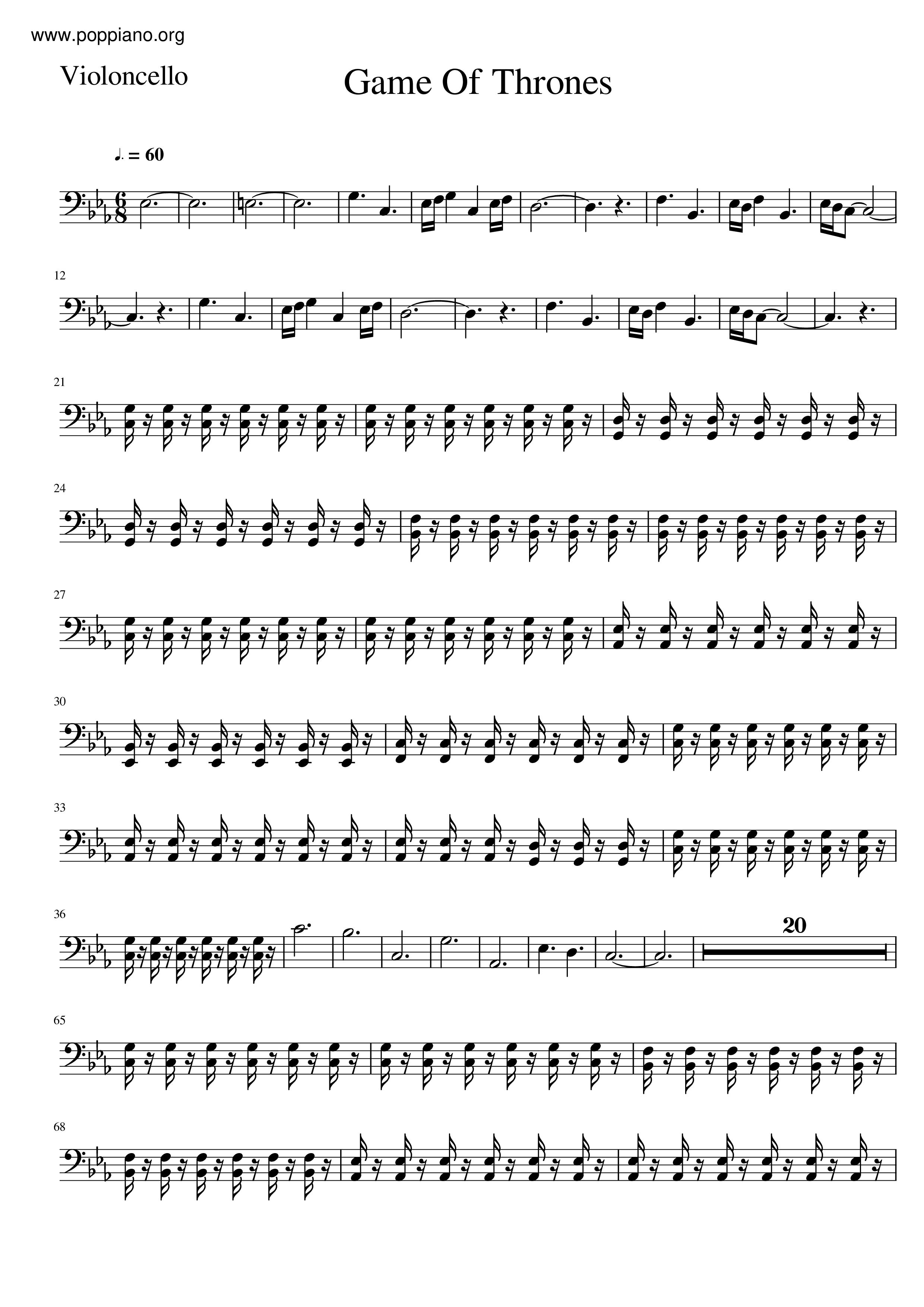 Game Of Thrones Main Theme Score