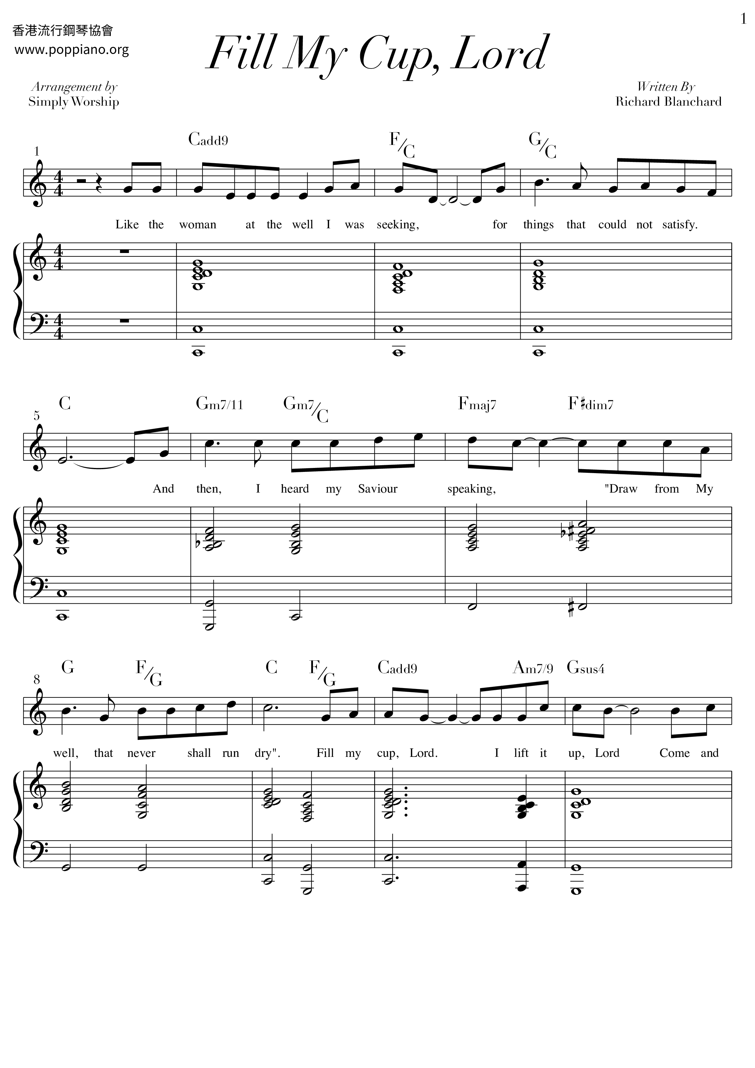 Fill My Cup, Lord琴谱