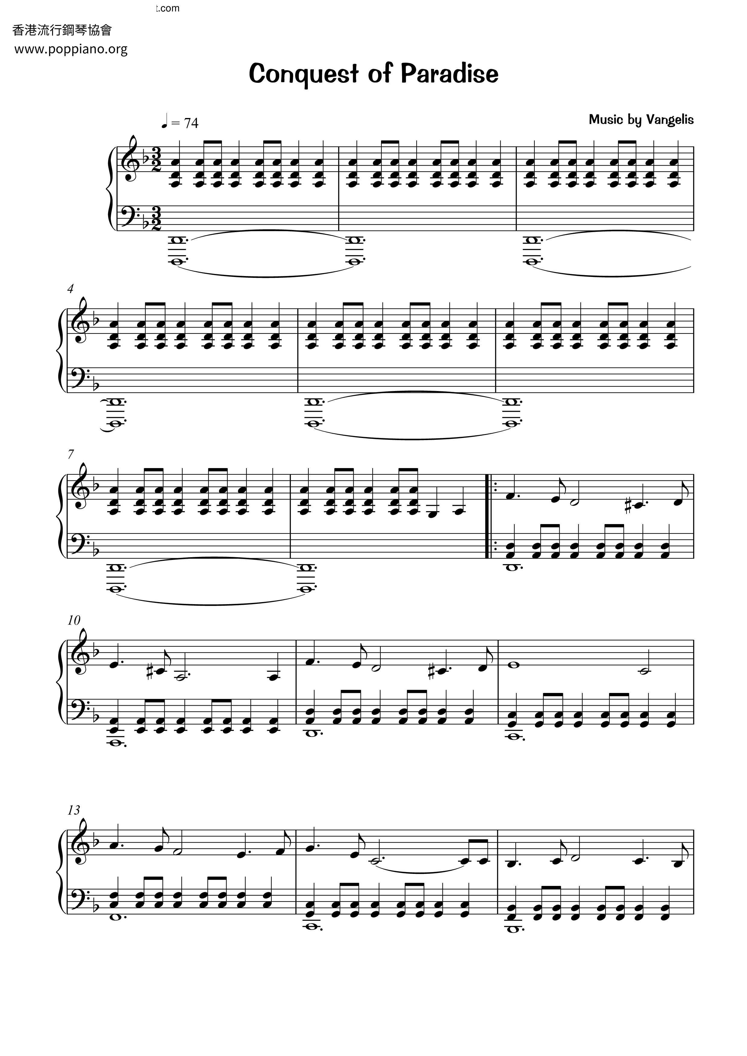 Conquest Of Paradise Score