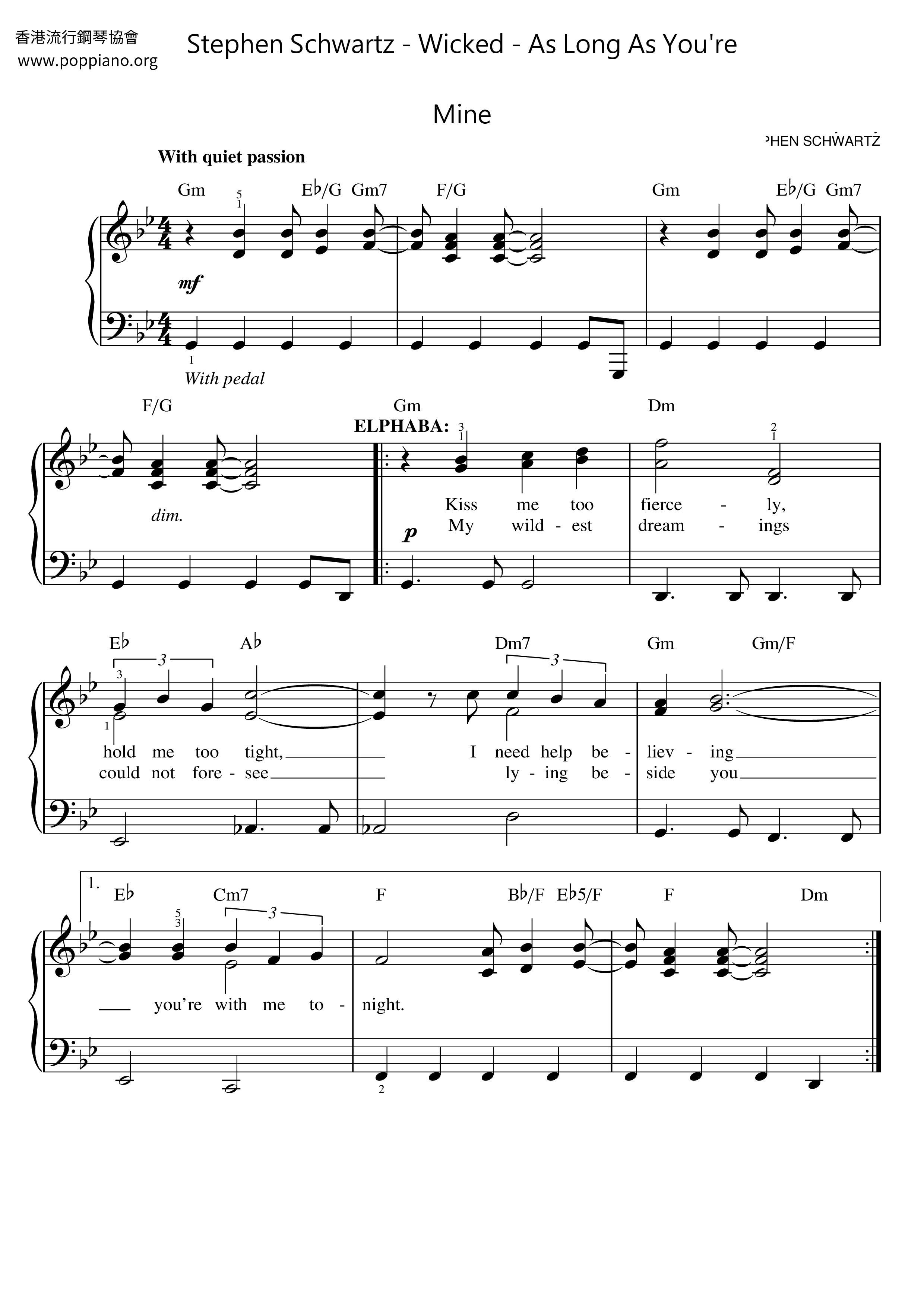 Wicked - As Long as You're Mine琴谱