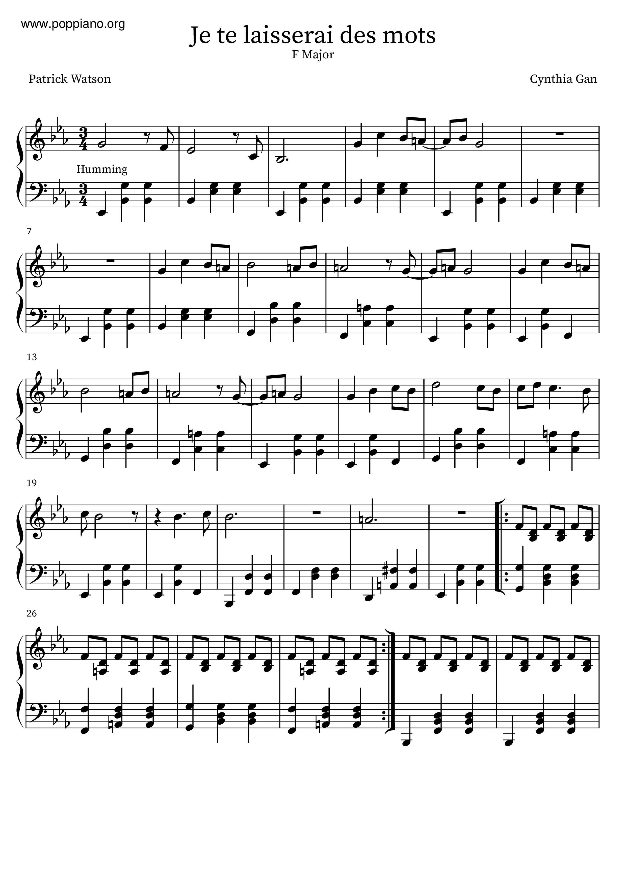 Je Te Laisserai Des Mots Score