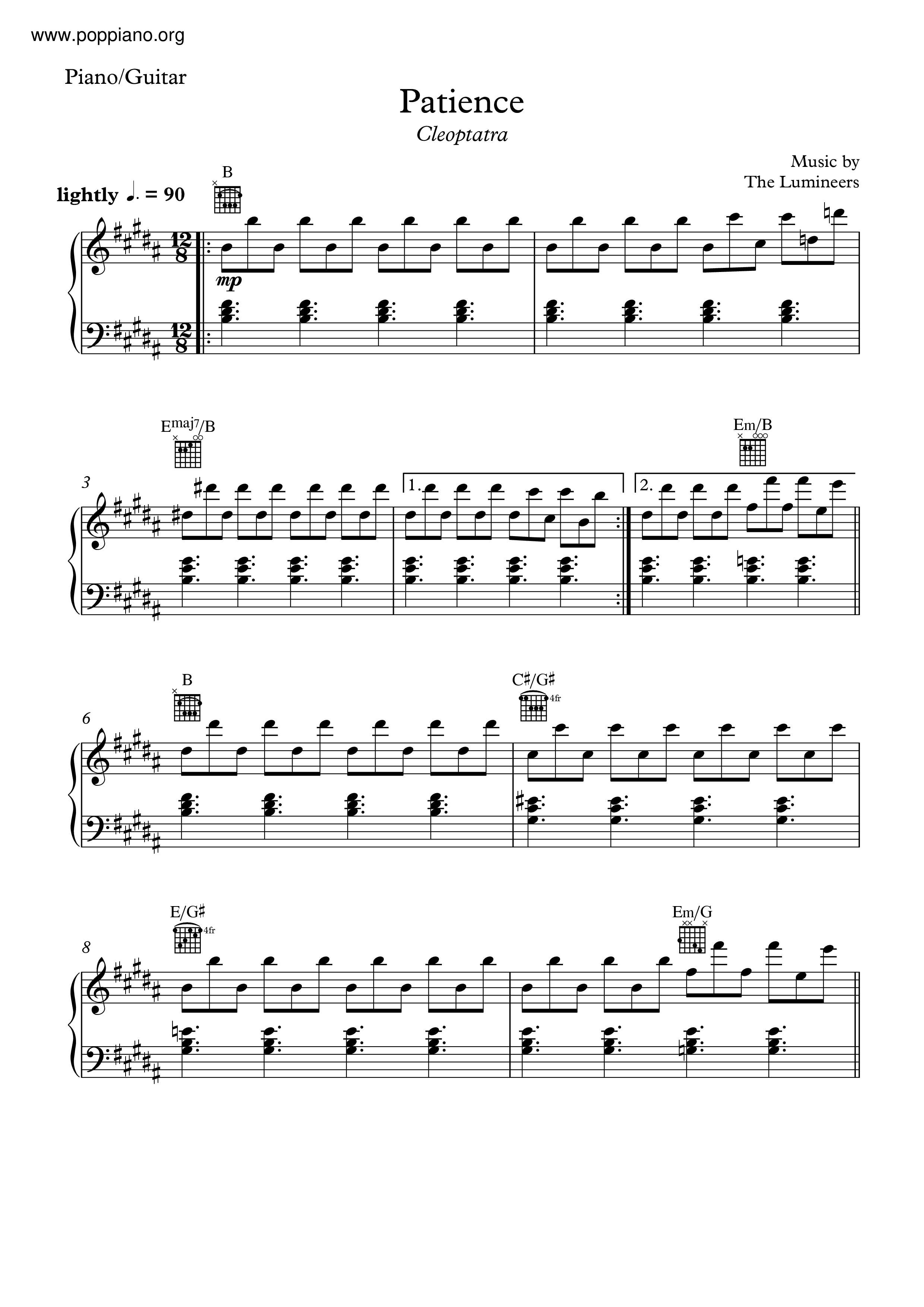 Patience sheet music for piano solo (PDF-interactive)