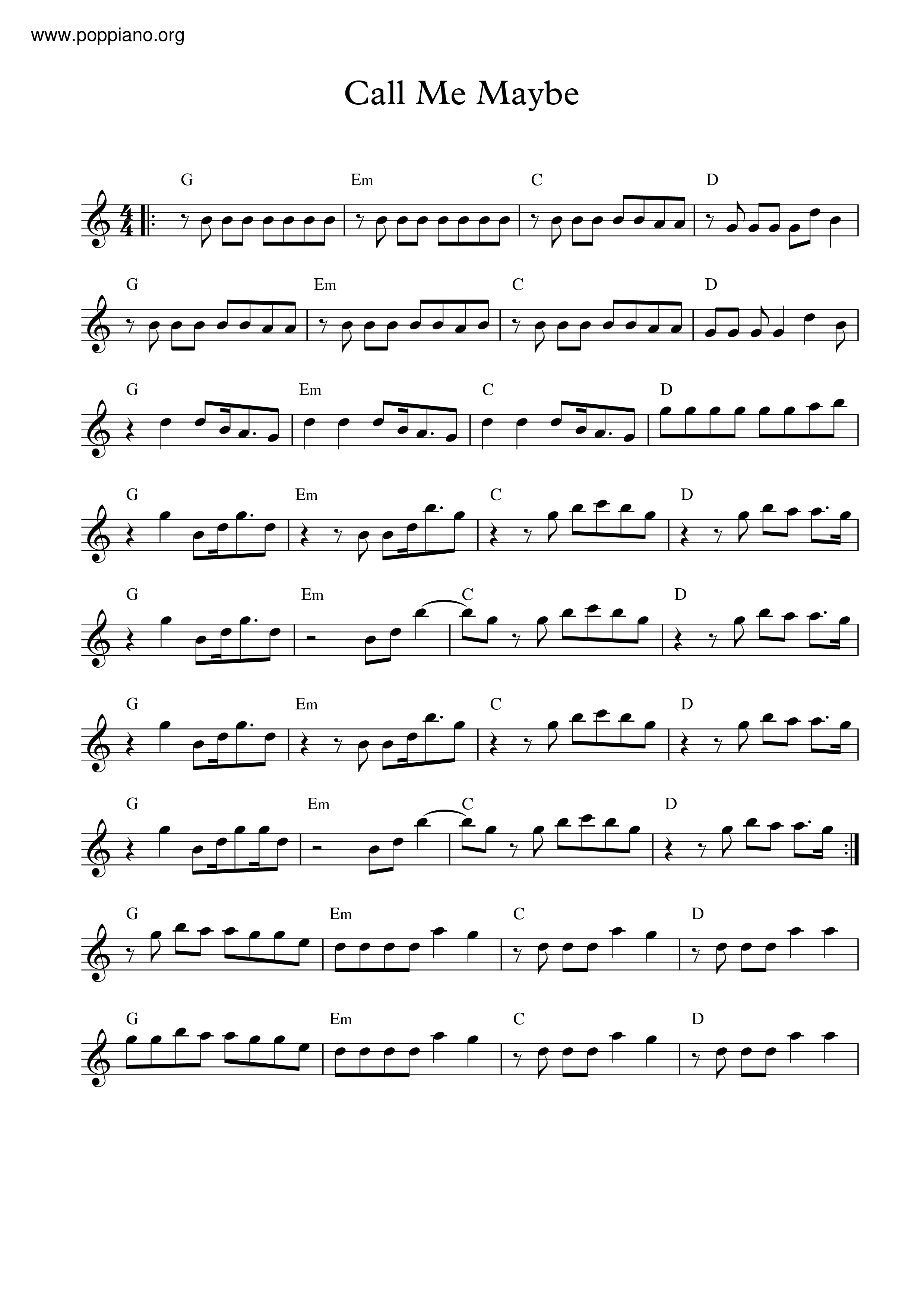 Carly Rae Jaspen Call Me Maybe Violin Score Pdf Free Score Download ★