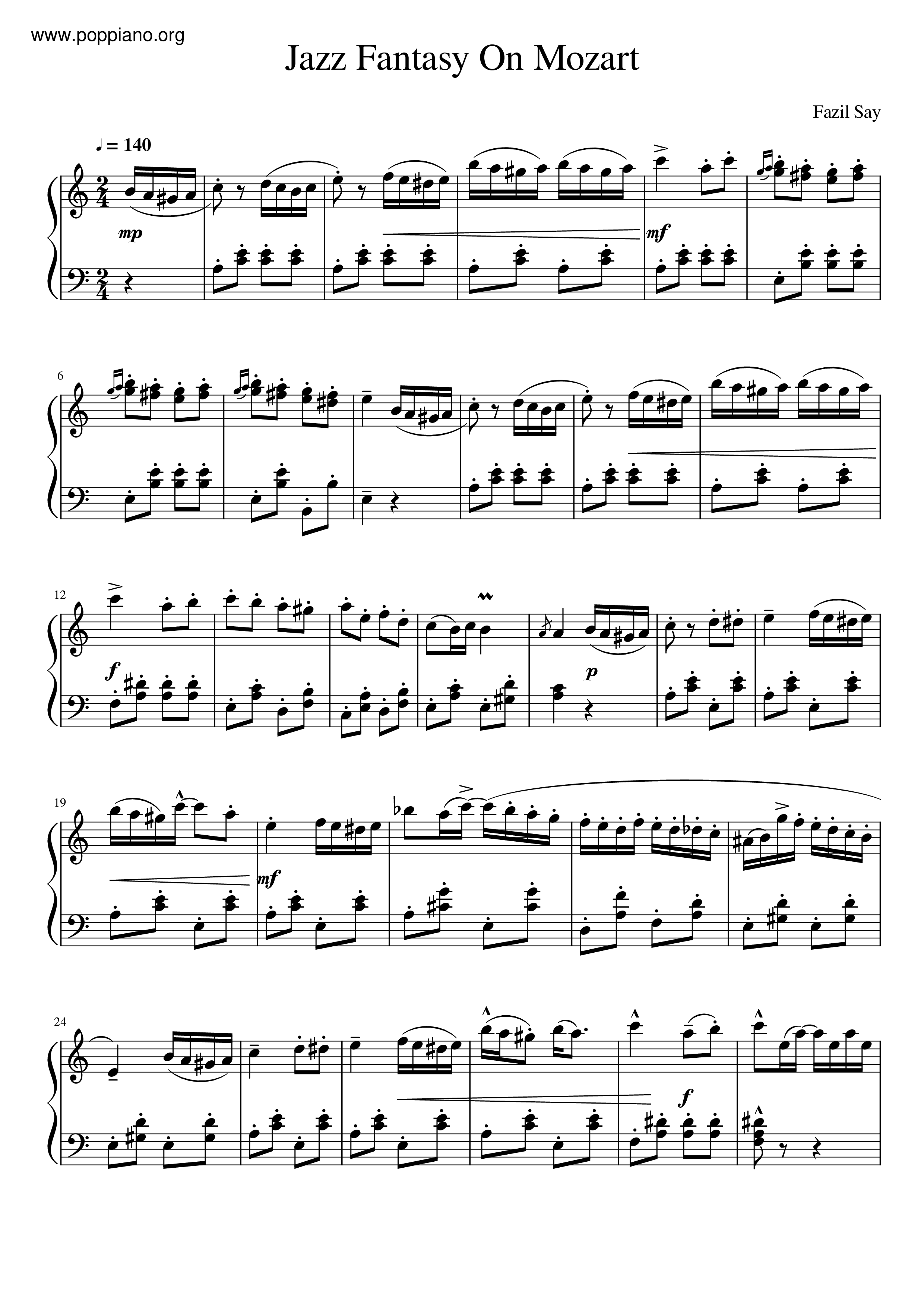 Jazz Fantasy On Mozart Score